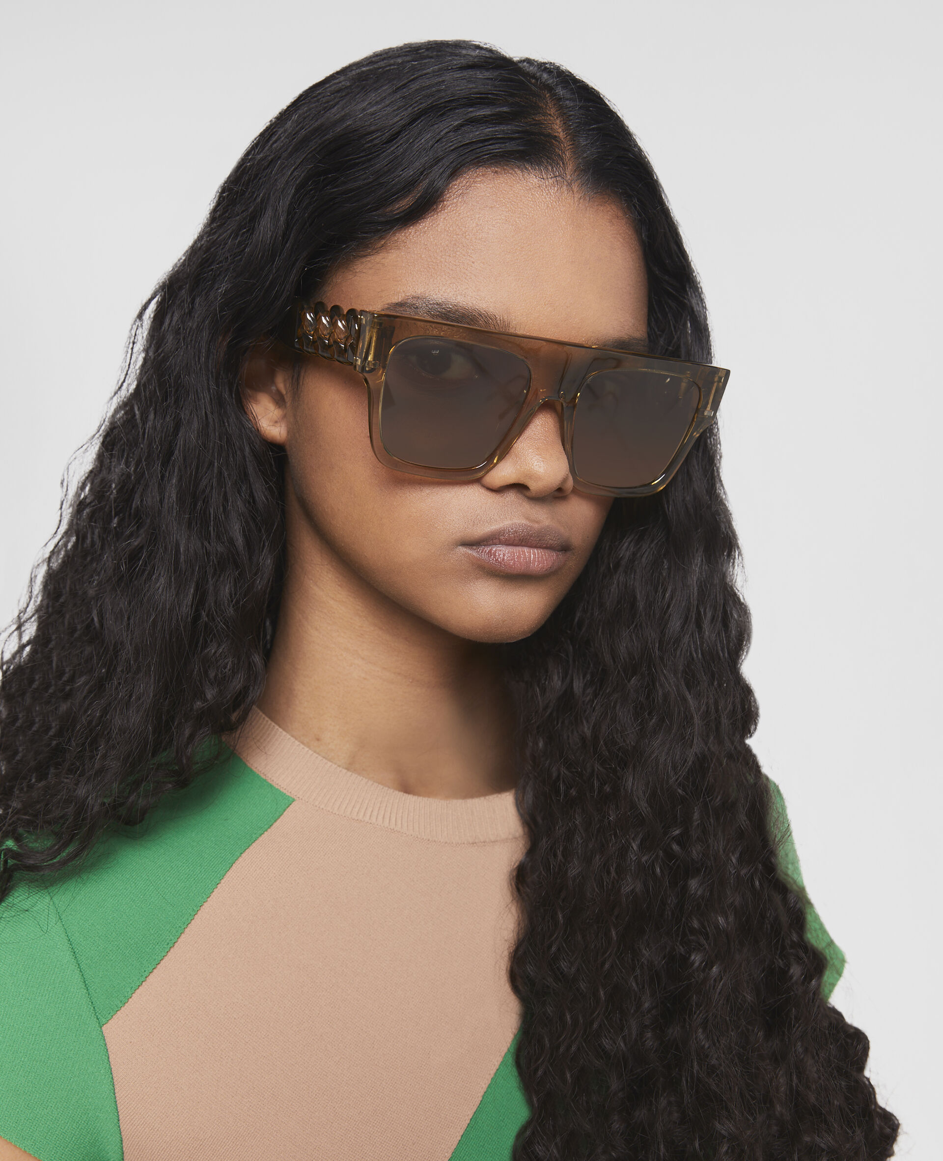 Women Shiny Transparent Gradient Brown Falabella Square Sunglasses | Stella  McCartney GB