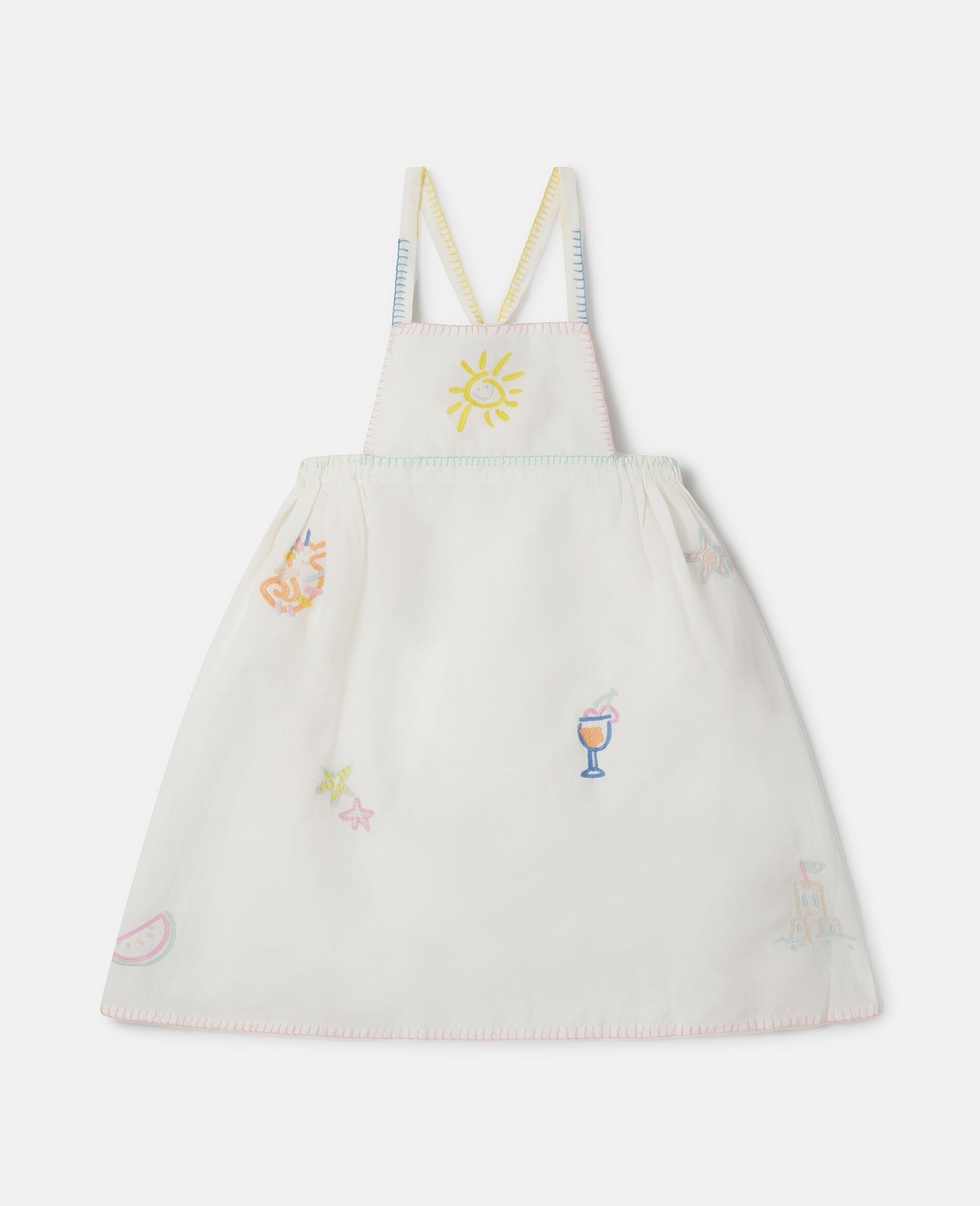 Summer Doodles Embroidery Pinafore Dress-Cream-large image number 0