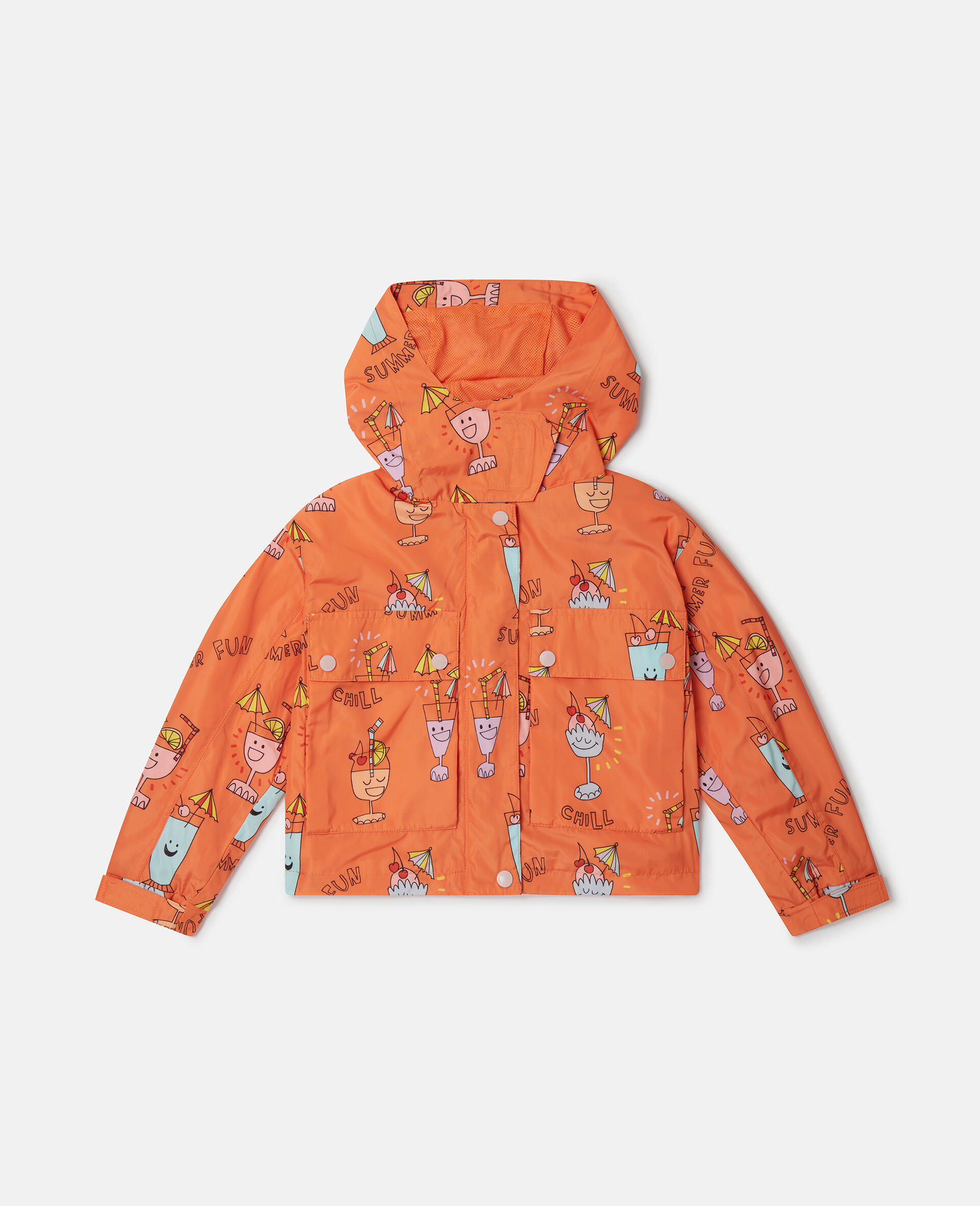 Giacca con cappuccio con stampa di disegnini estivi-Arancione-large image number 0