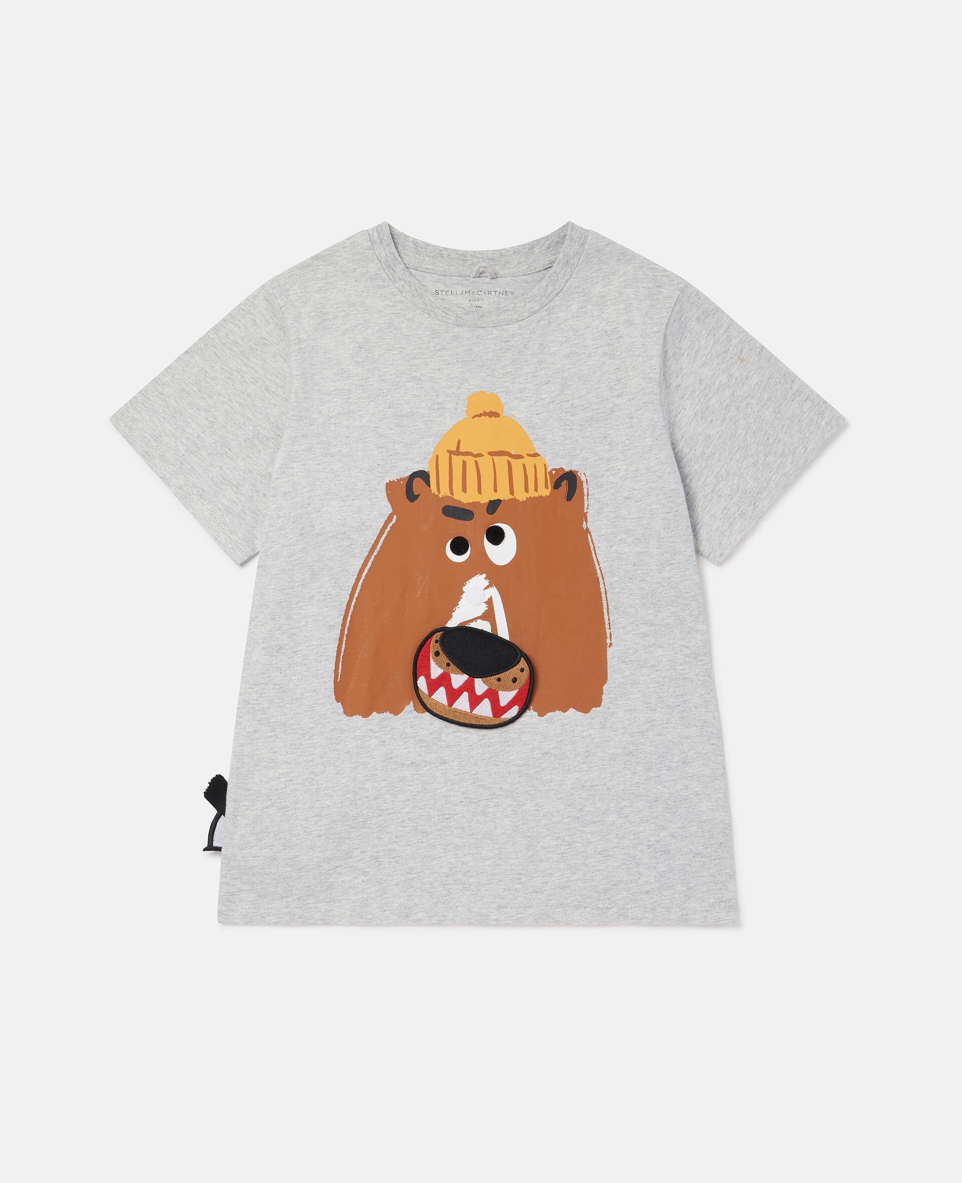 T-shirt con orso arrabbiato e verme in velcro-Grigio-large image number 0