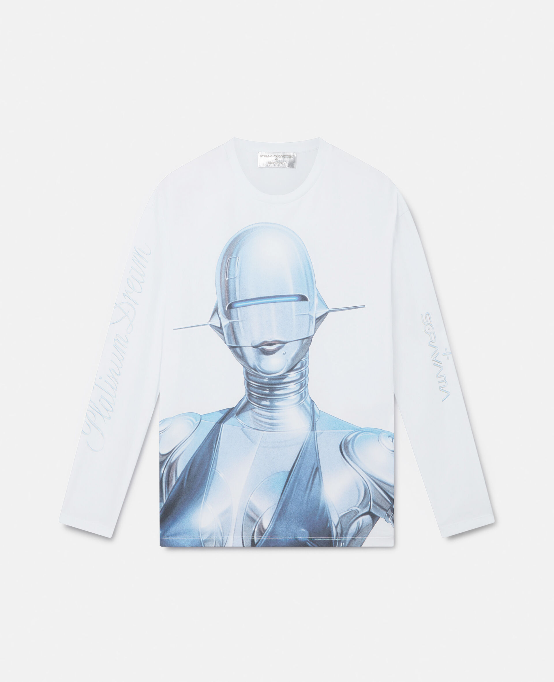 T-shirt a maniche lunghe in cotone biologico con stampa Sexy Robot-Bianco-model