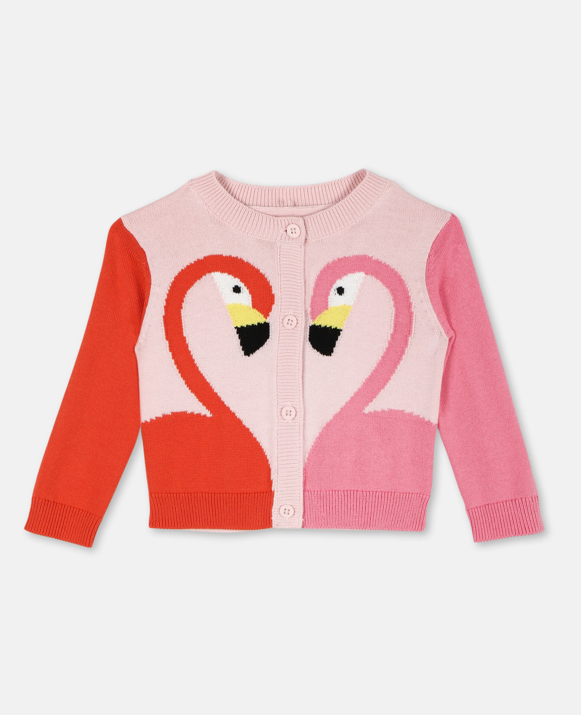 Kids Powder Flamingo Intarsia Knit Cotton Cardigan | Stella McCartney US