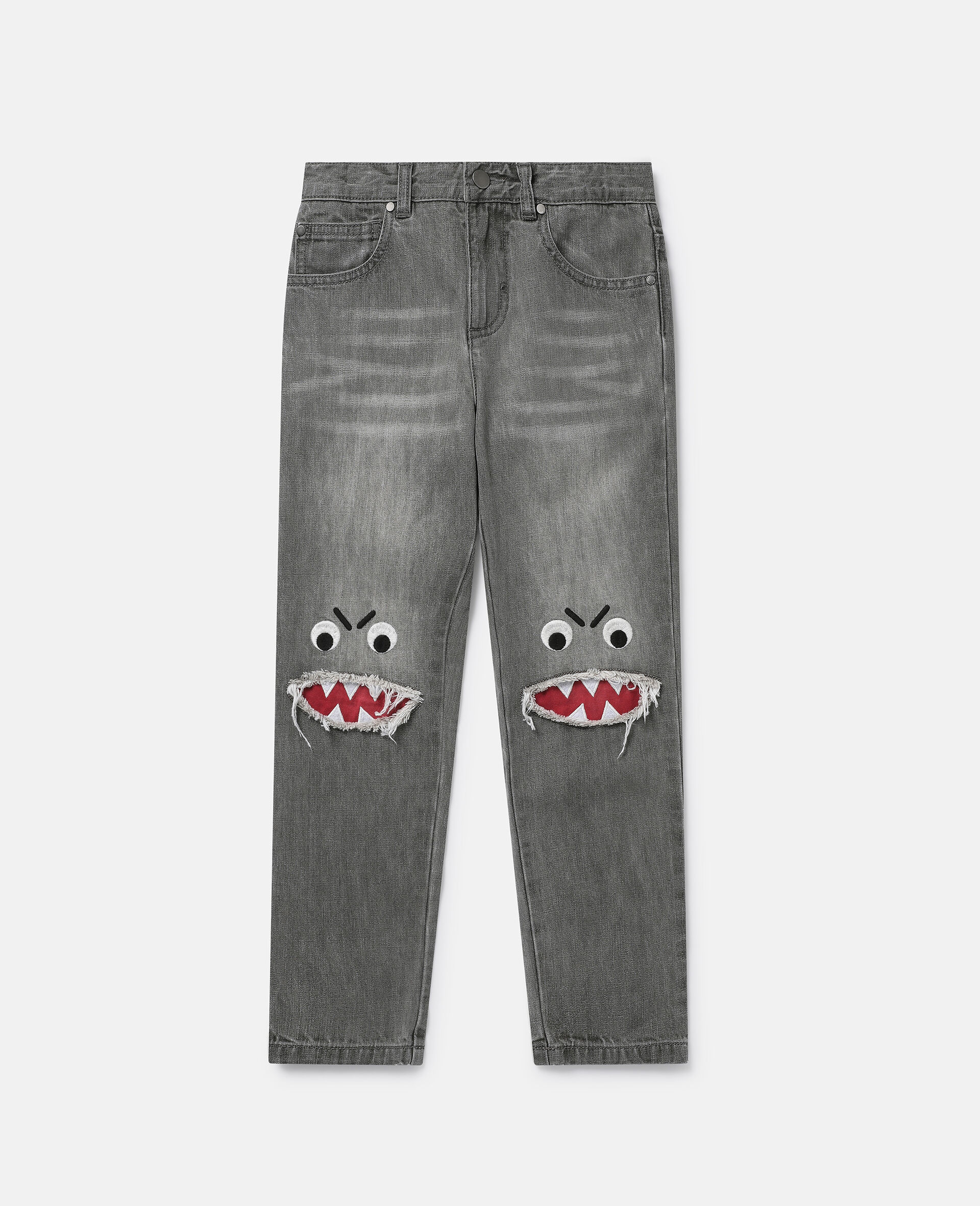 Shark Face Ripped Skinny Jeans-그레이-large image number 0