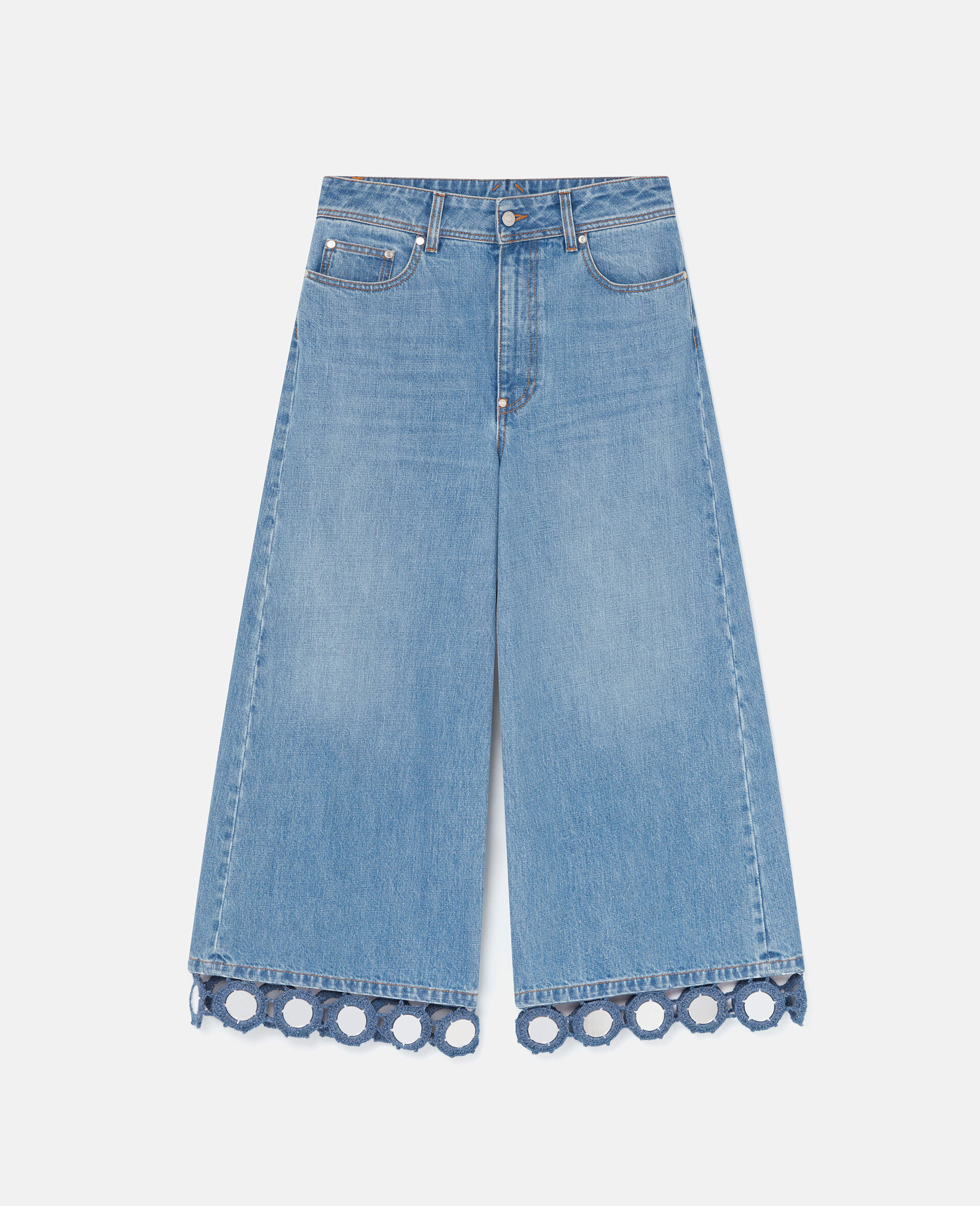 Mirror Crochet Wide-Leg Jeans-Blue-large image number 0