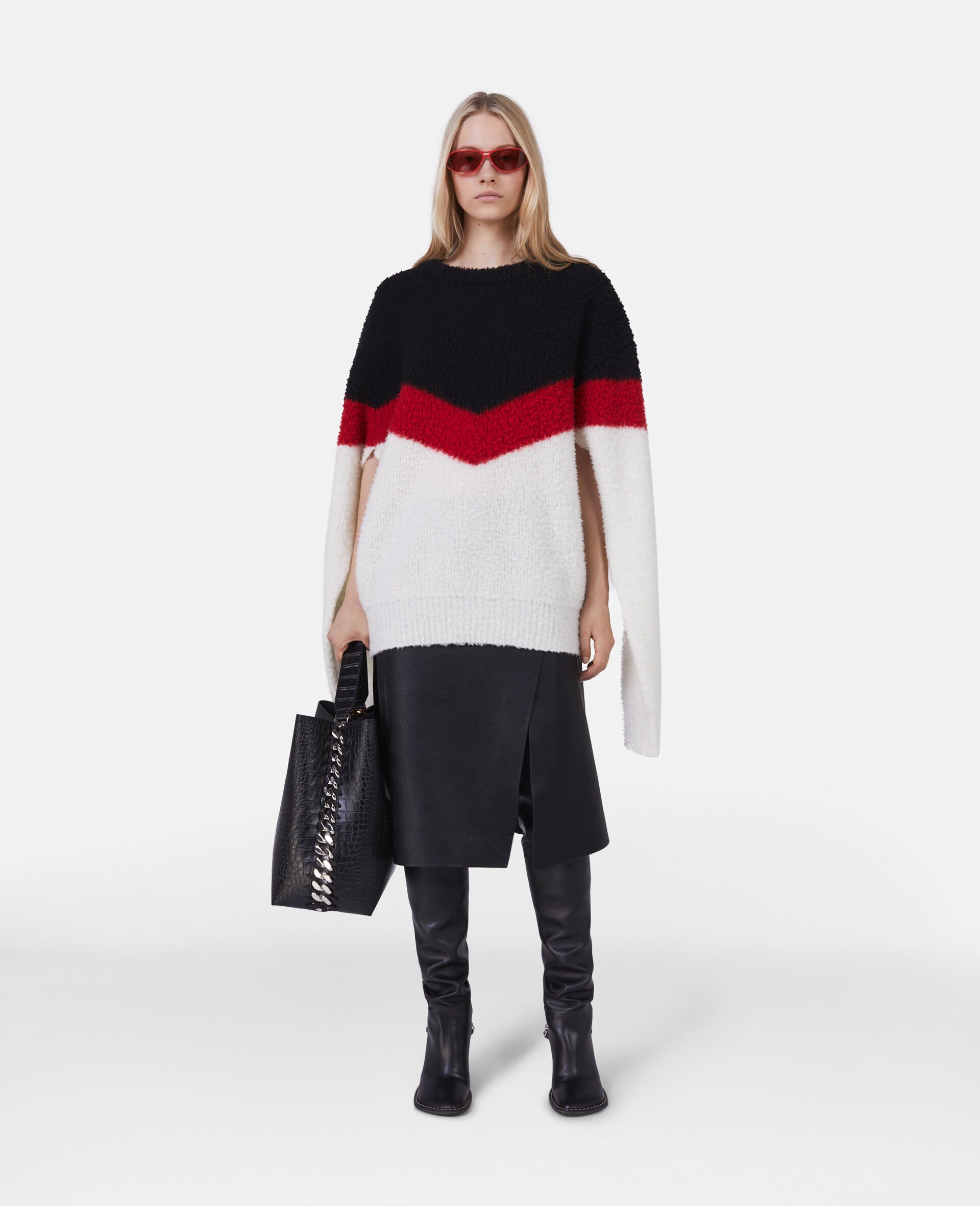 Chevron Stripe Cape Jumper-Multicolour-model