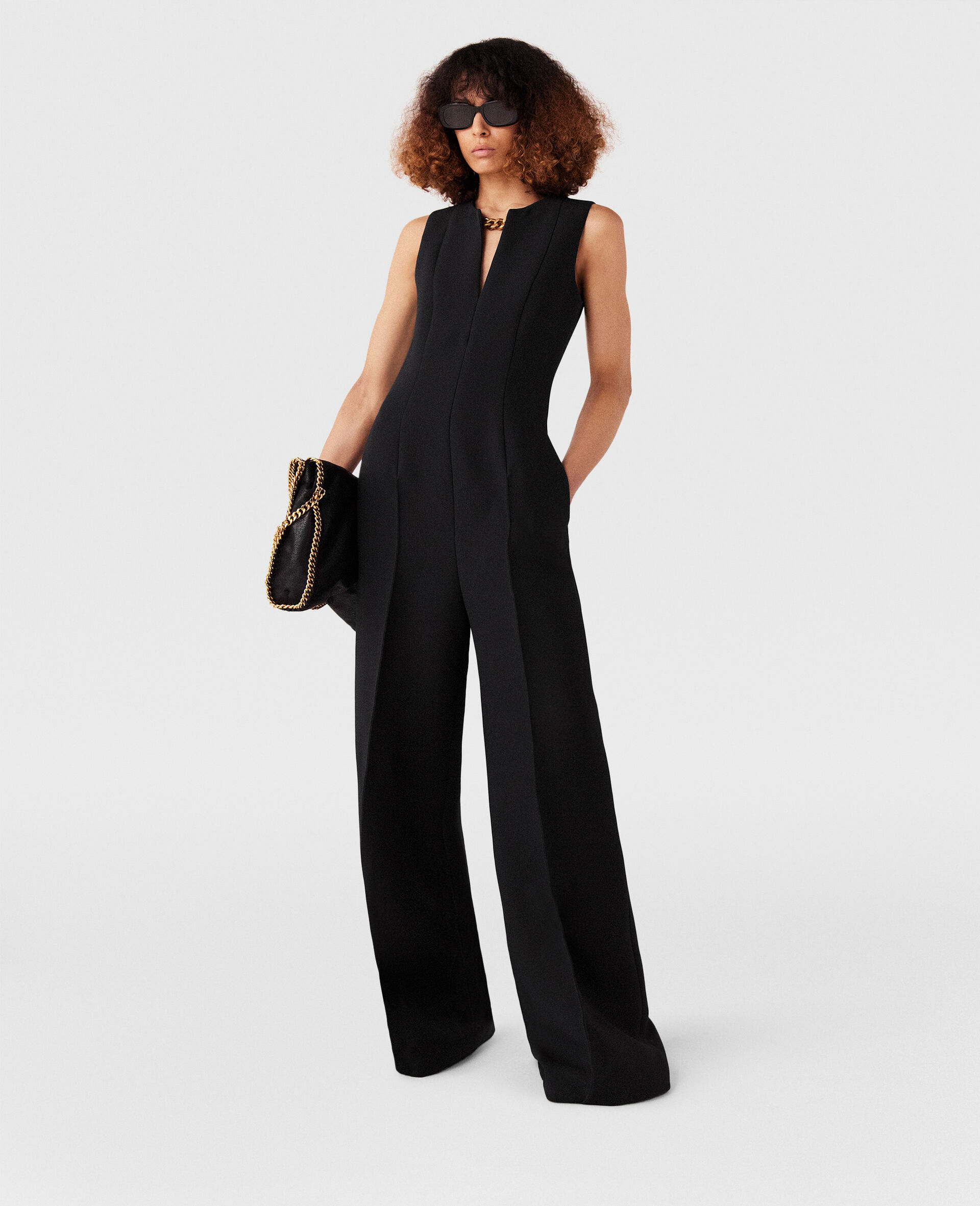 Chain-Embellished Open-Back Jumpsuit-Black-model