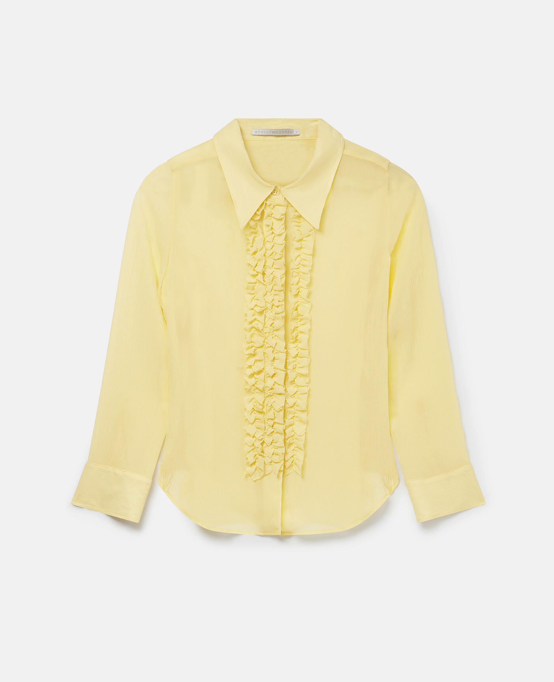Transparentes elegantes Hemd aus Seide mit Rüschen-Gelb-large image number 0