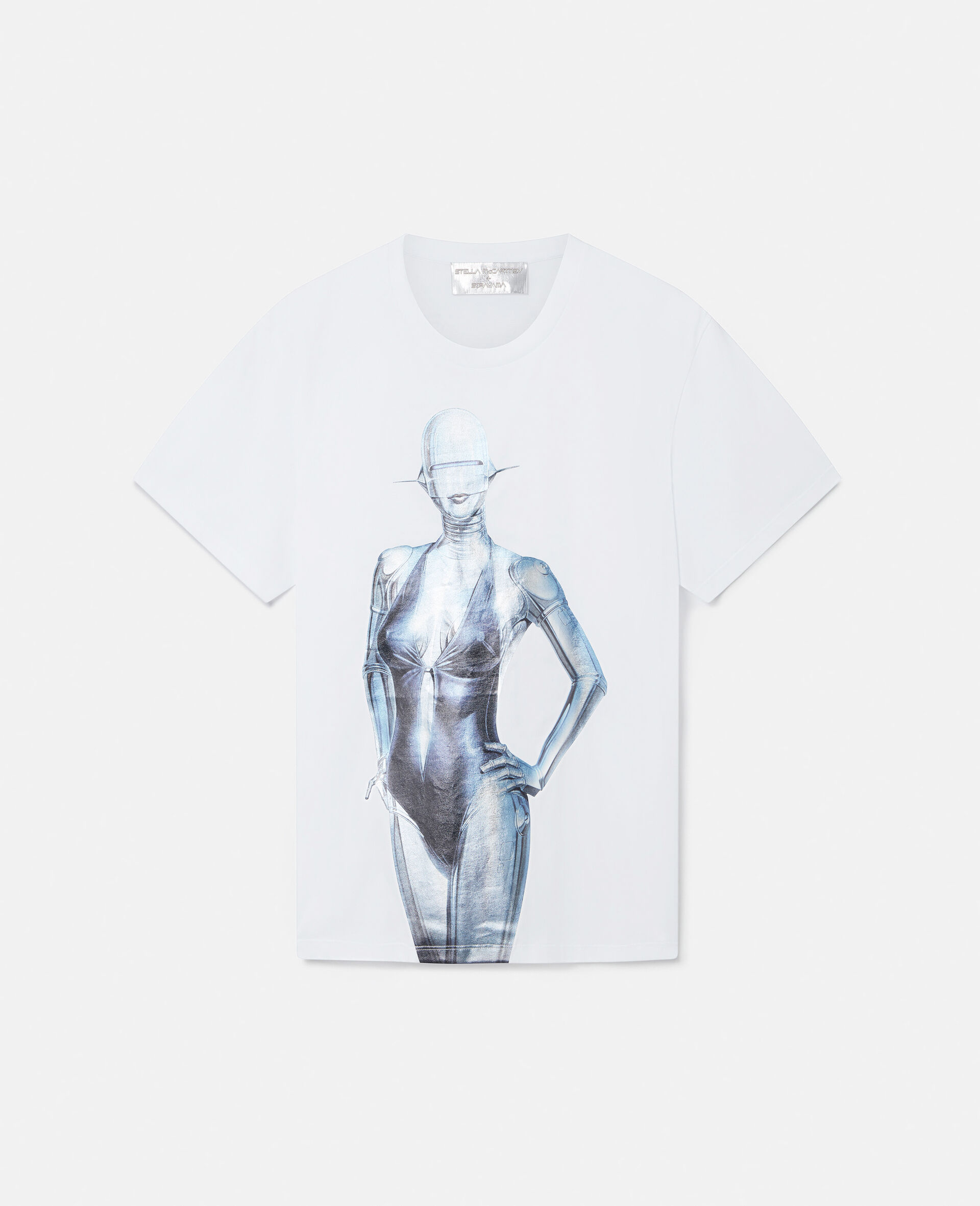 T-shirt oversize in cotone biologico con stampa Sexy Robot-Bianco-model