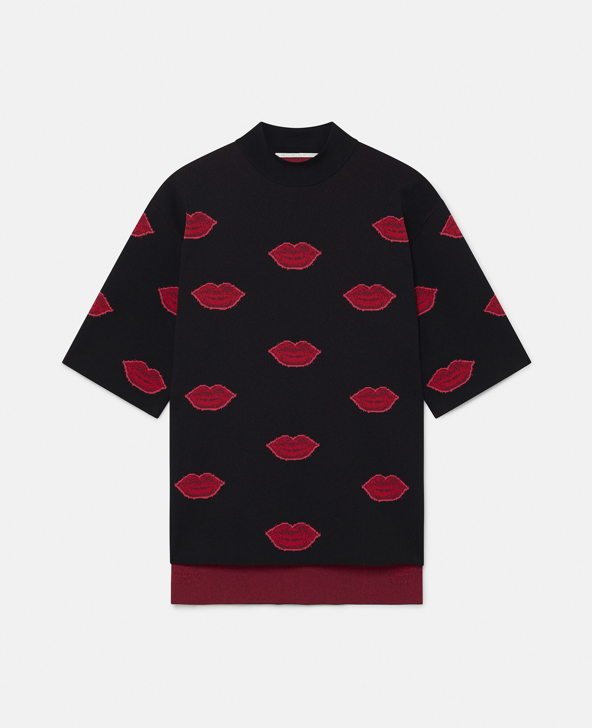 Lips Graphic Knit High-Neck Top-Black-large image number 0