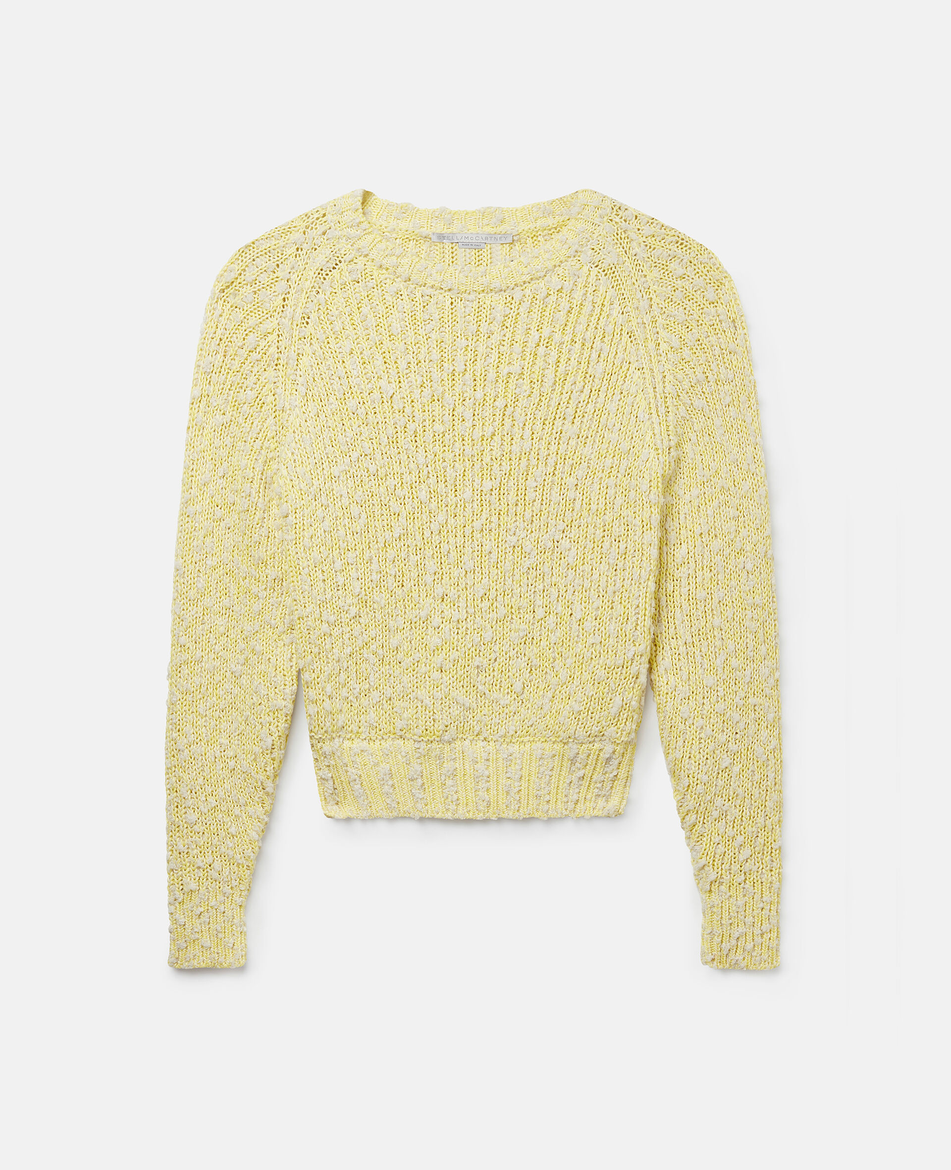 Strukturierter Pullover aus Baumwollstrick mit Rundhalsausschnitt-Gelb-large image number 0