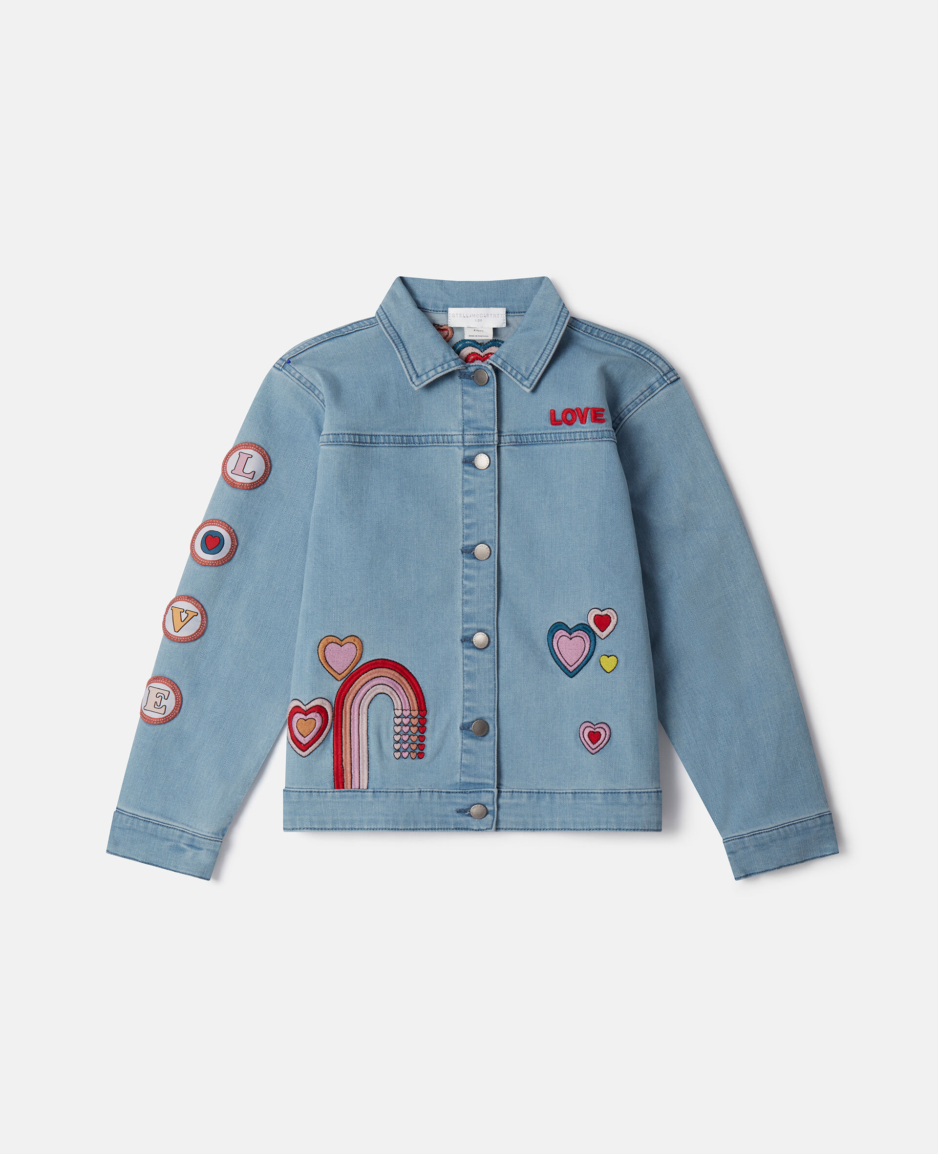 I Love You Embroidered Denim Jacket-Multicolour-model