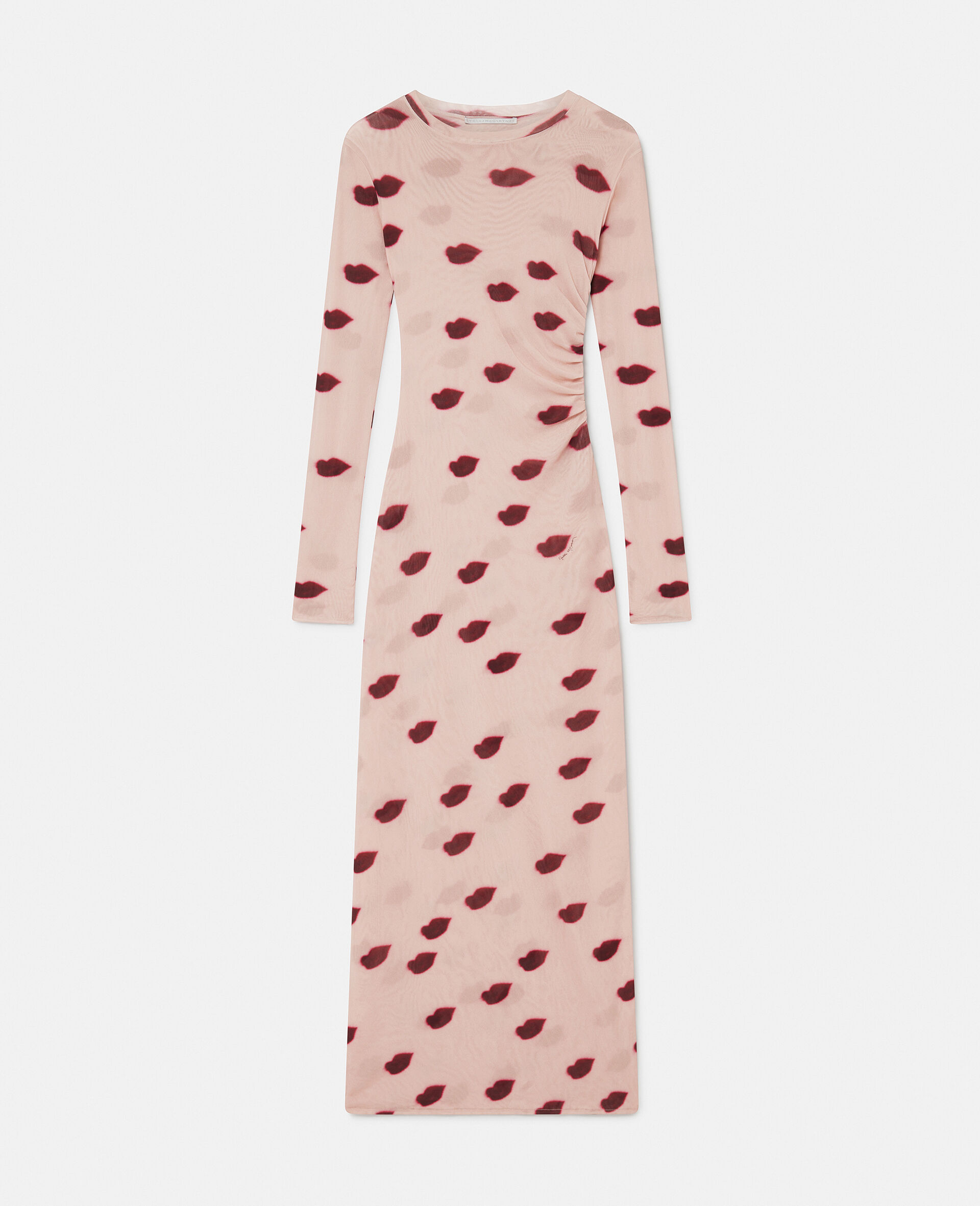 Long-Sleeve Lips Print Maxi Dress-Rose-model