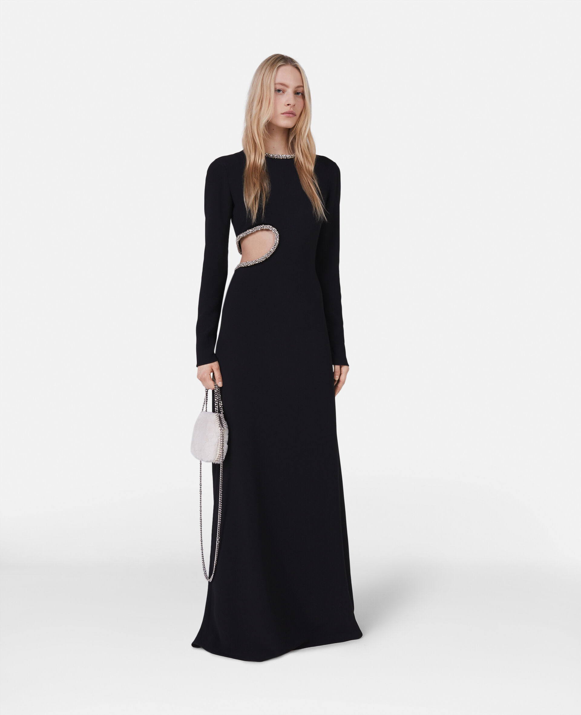 クリスタル カットアウト イブニングドレス-ブラック-model