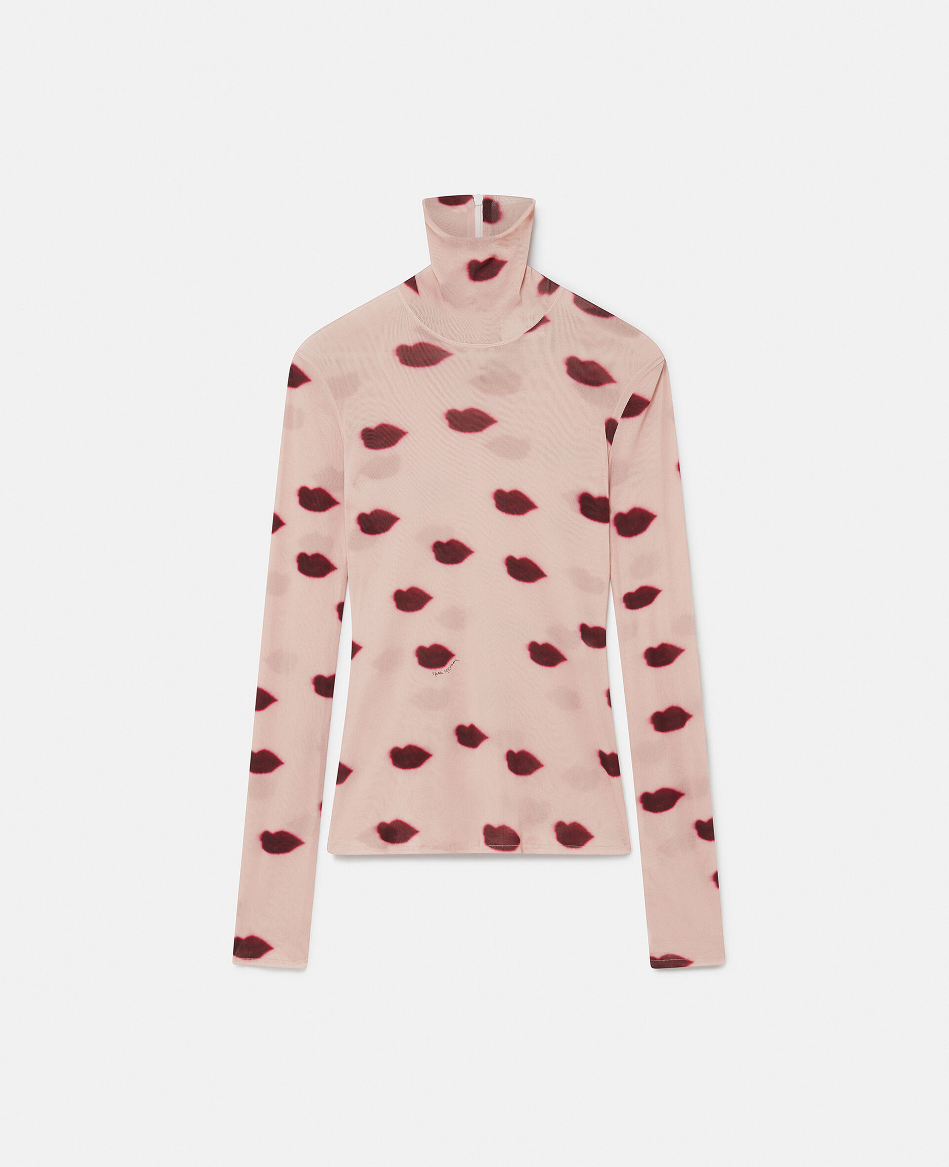 Long-Sleeve Lips Print Turtleneck Top-Pink-large image number 0