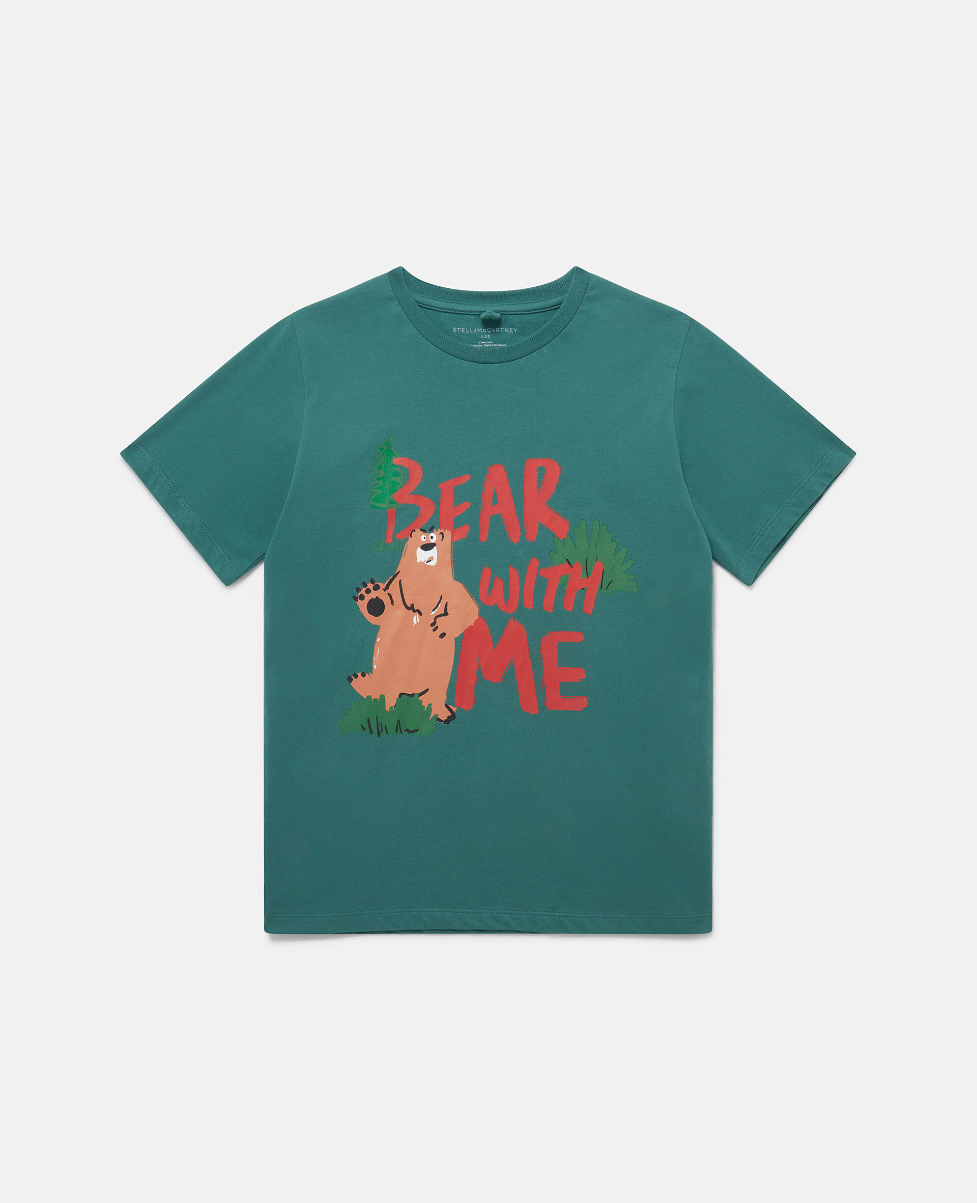 T-shirt con scritta “Bear With Me”-Verde-large image number 0