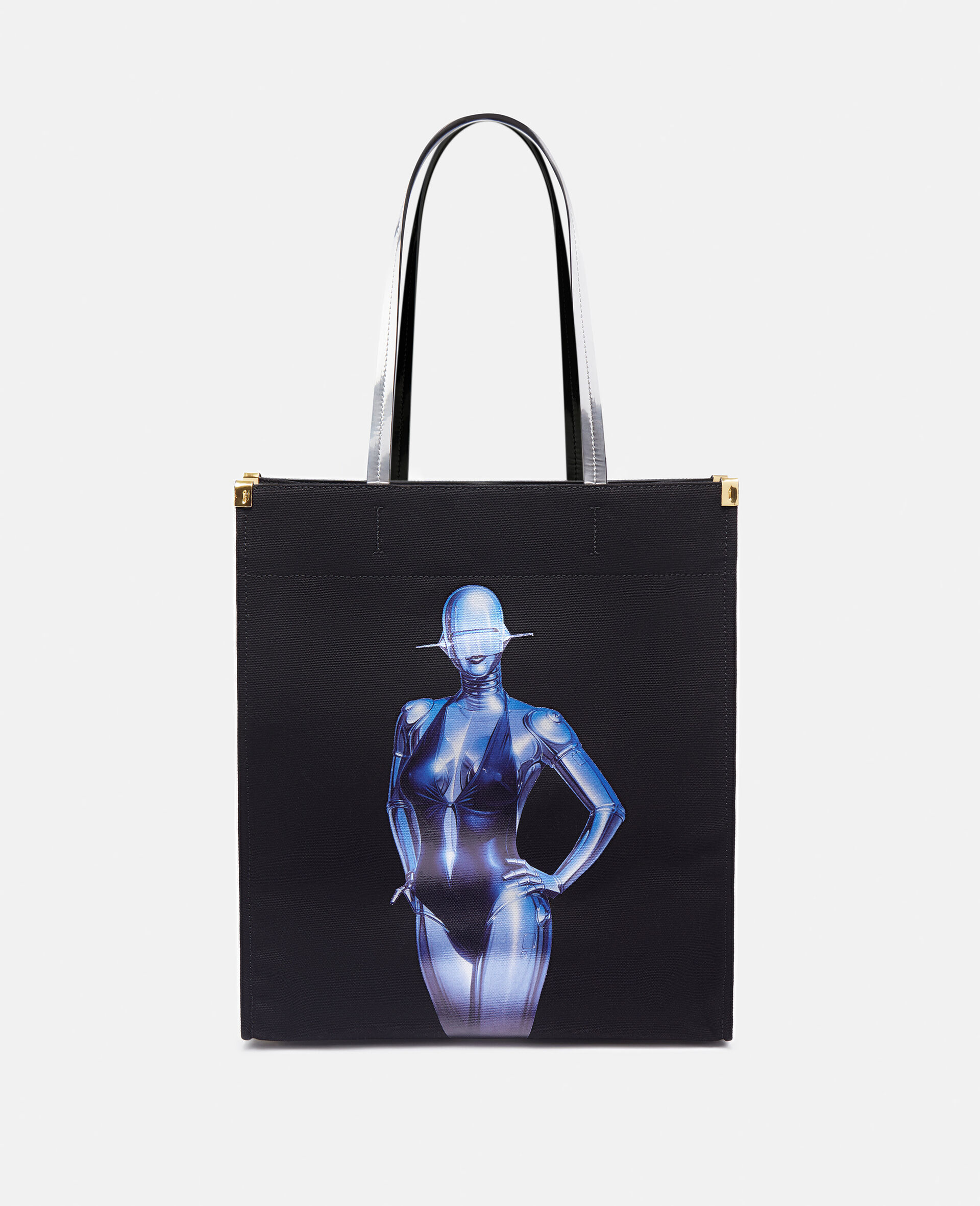 Sexy Robot Graphic Organic Cotton Canvas Tote Bag-Black-large image number 0