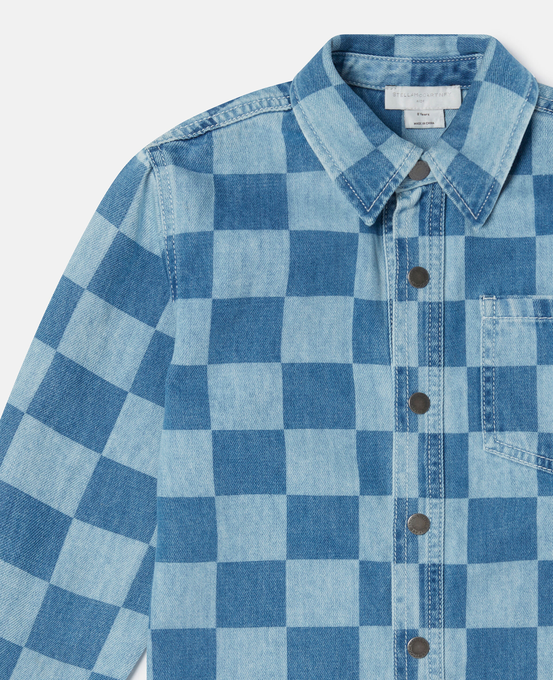Women Blue Checkerboard Print Denim Shirt | Stella McCartney AU