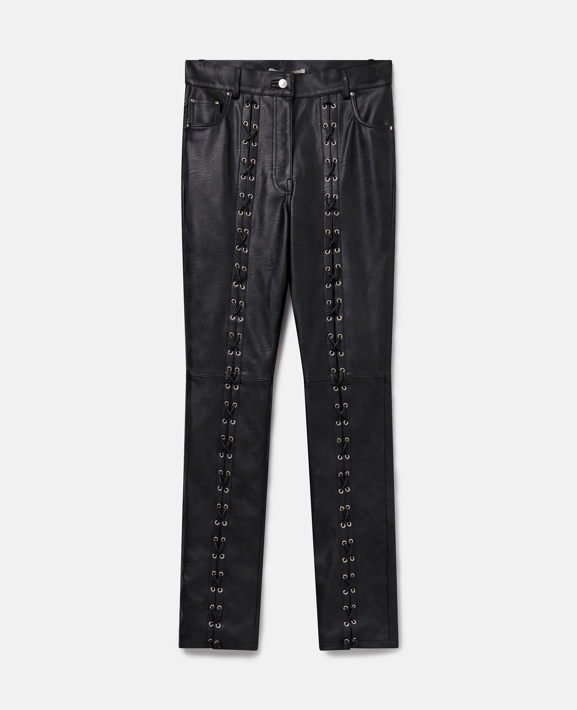 Pantalon droit à taille haute en Alter Mat à surpiqûres-Noir-large image number 0