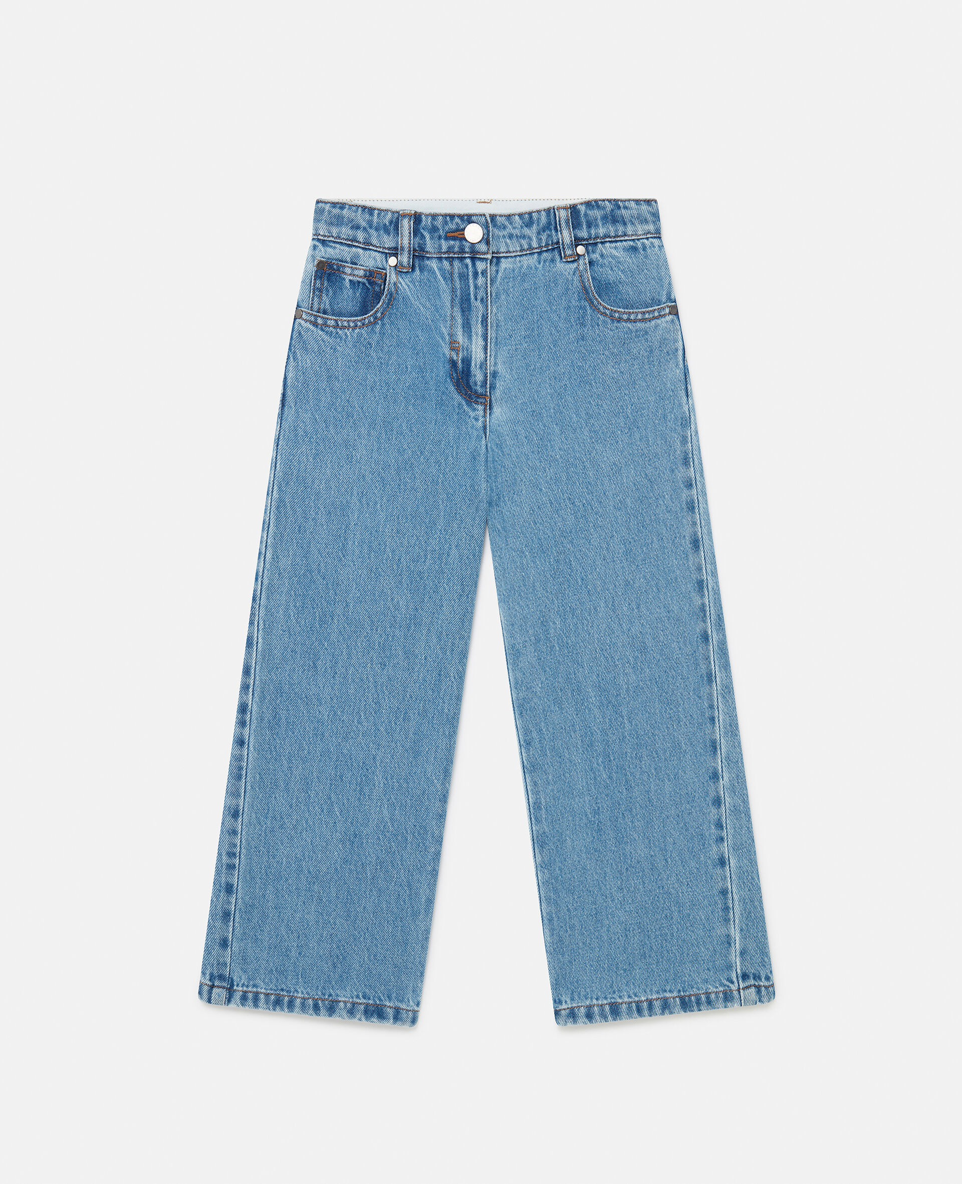 Jeans in Denim con Lavaggio Vintage e Gamba Dritta-Blu-model