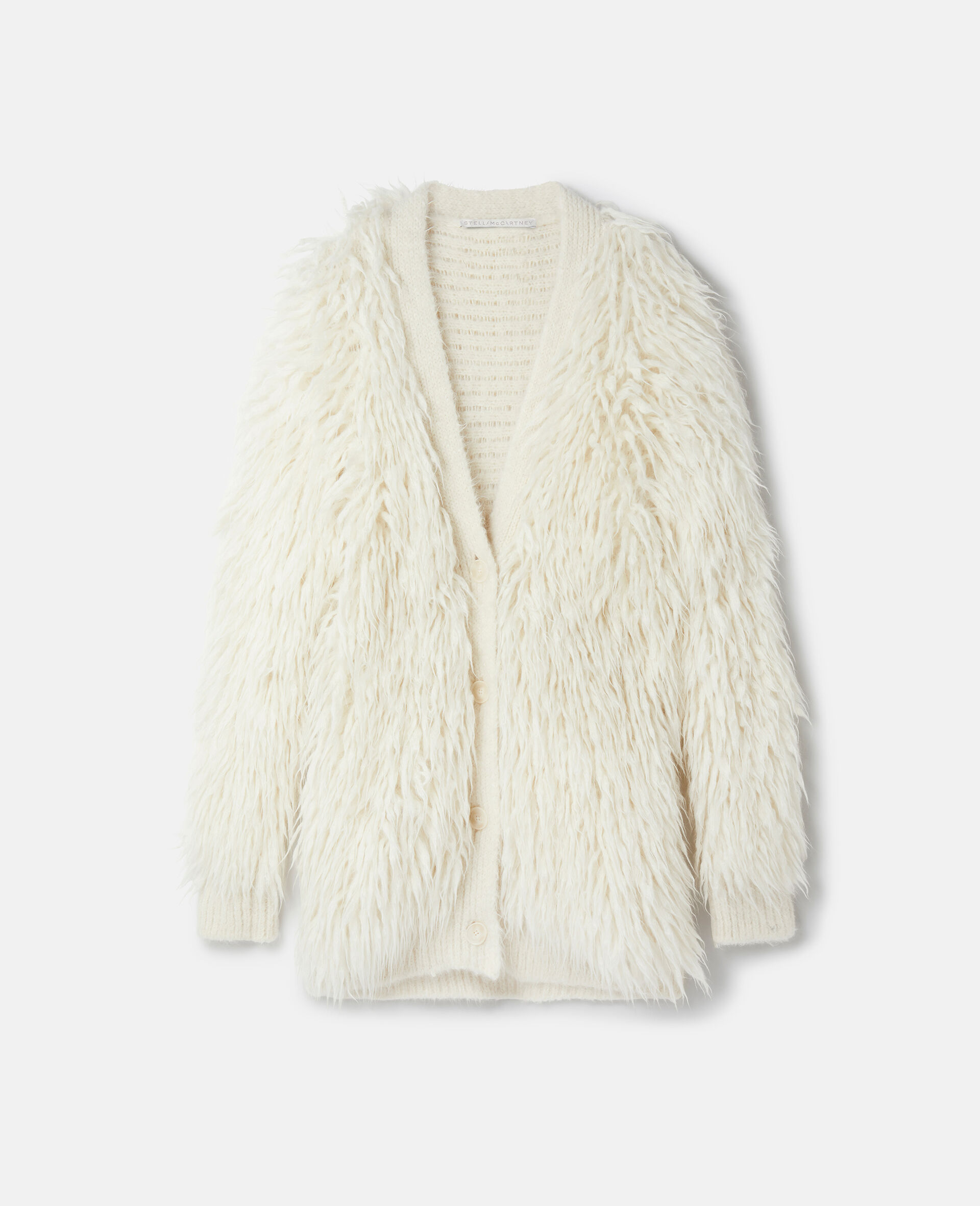 Oversized Shaggy Cardigan-White-model