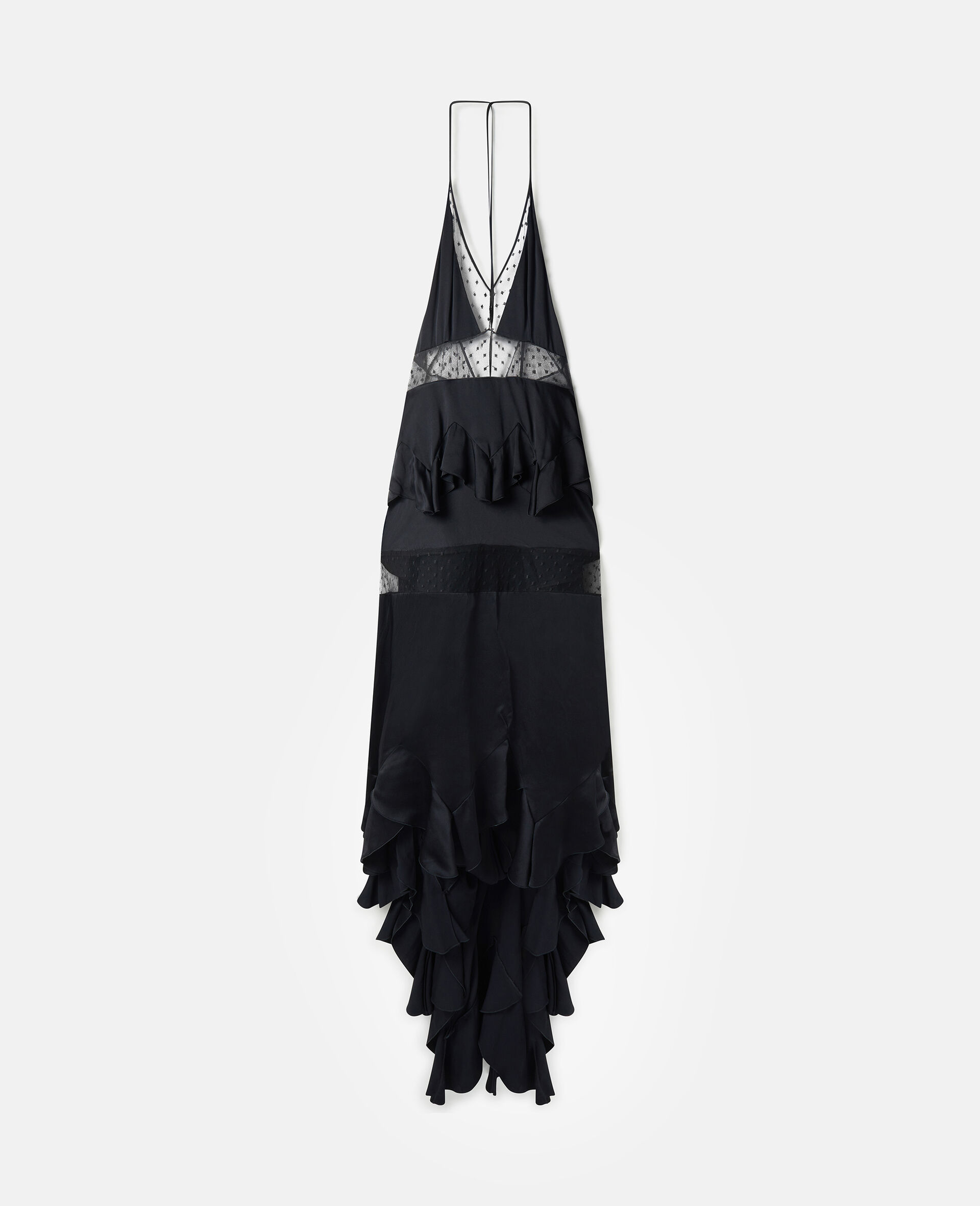 Robe longue en mesh à pois avec manches bouffantes-Noir-large image number 0