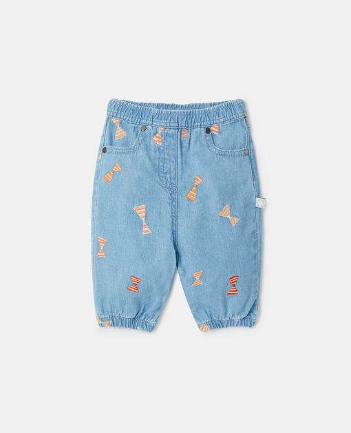 Trouser patches shark and wave large organic blue jeans for kids