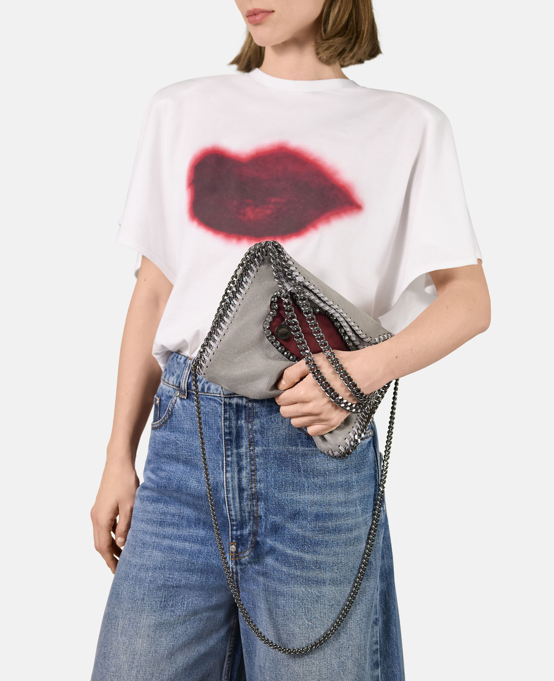 Falabella Lips Mini Tote Bag-Grey-model