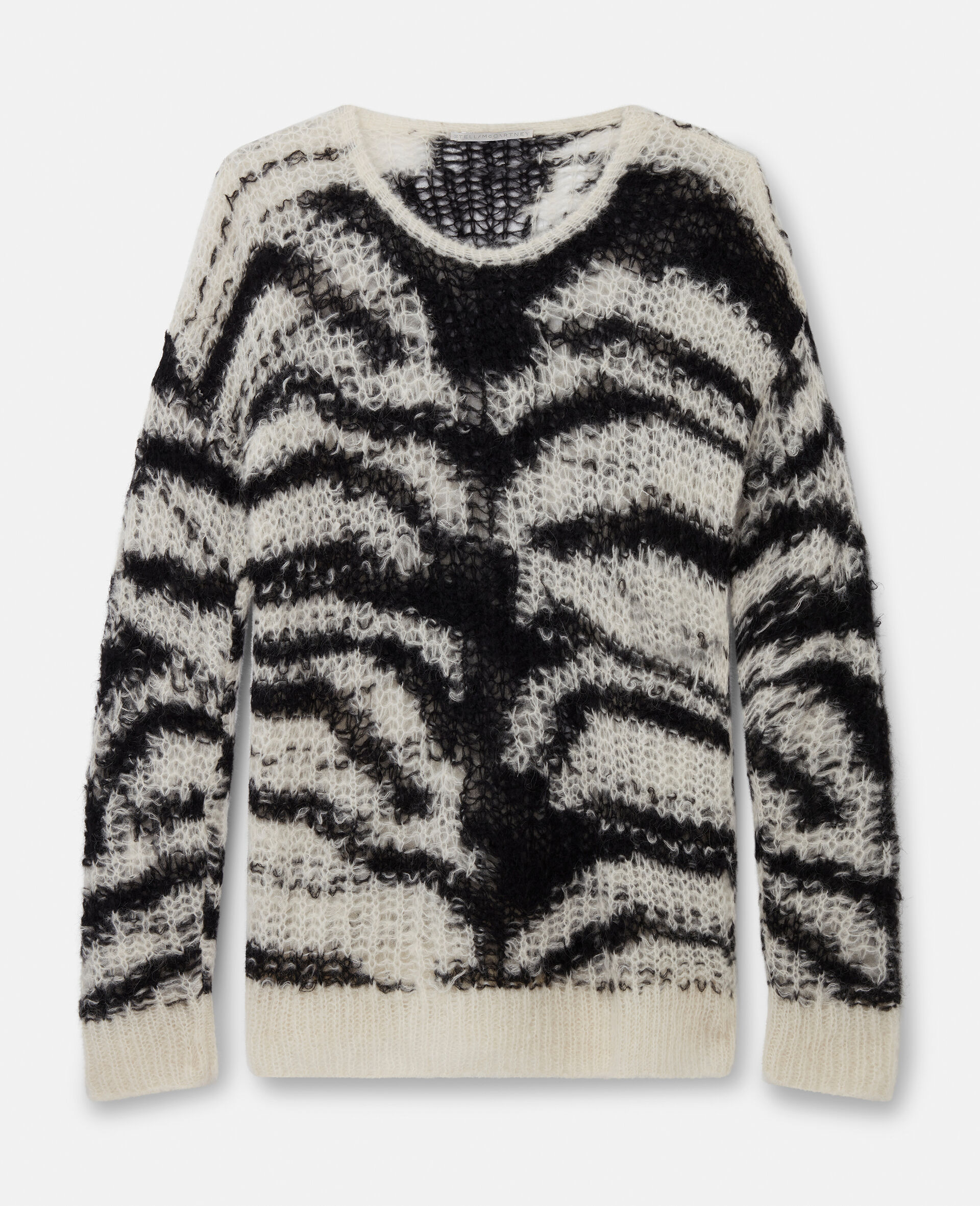 Tiger Pattern Open-Knit Sweater-Black-large image number 0