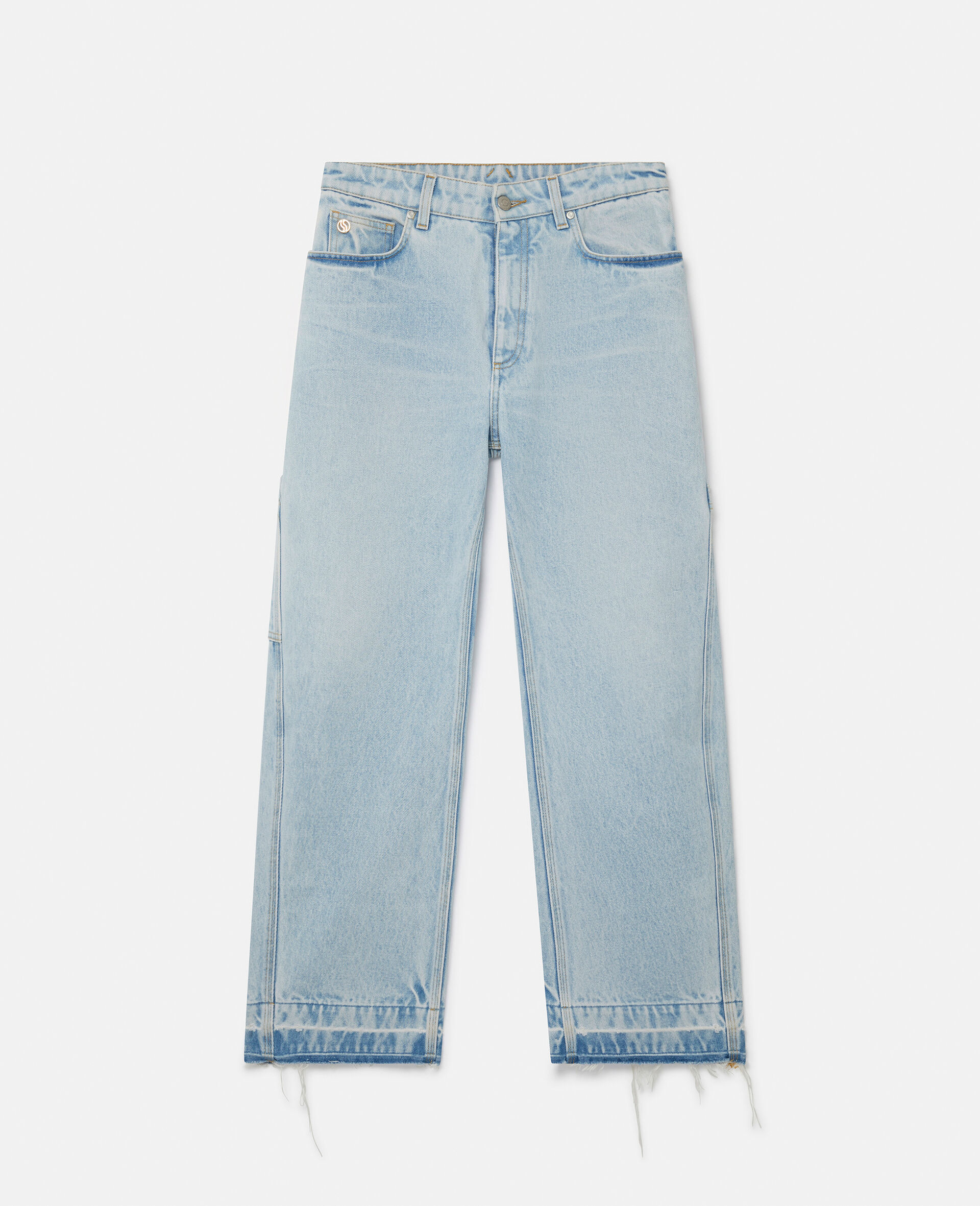 Jeanshose mit mittelhohem Bund und weitem Hosenbein-Blau-model