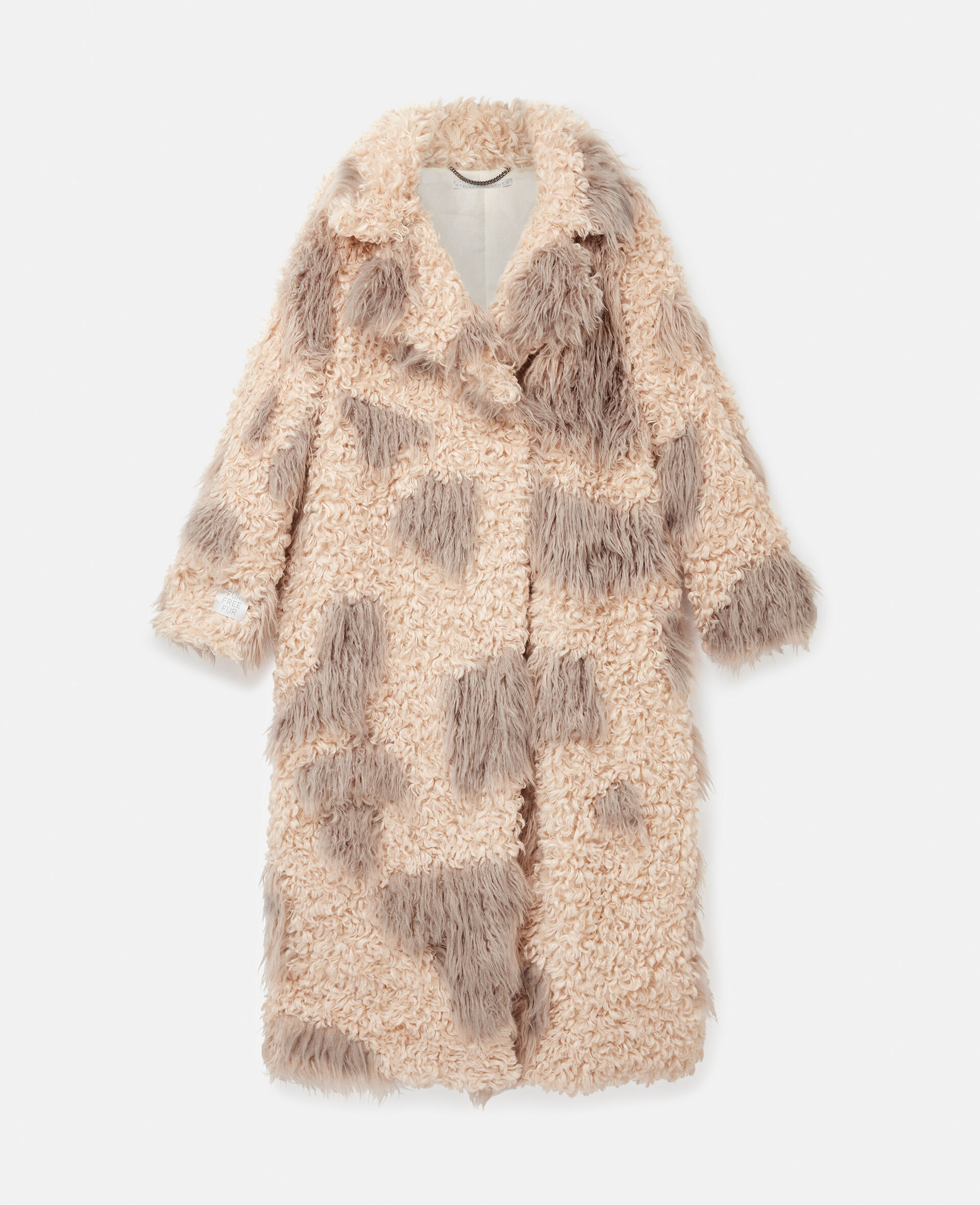 Tree Bark Print Long Teddy Coat-Brown-large image number 0