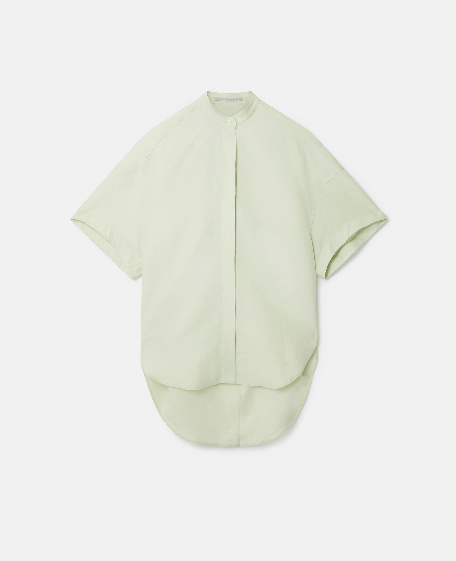 Camicia oversize senza colletto in lino e cotone-Verde-large image number 0