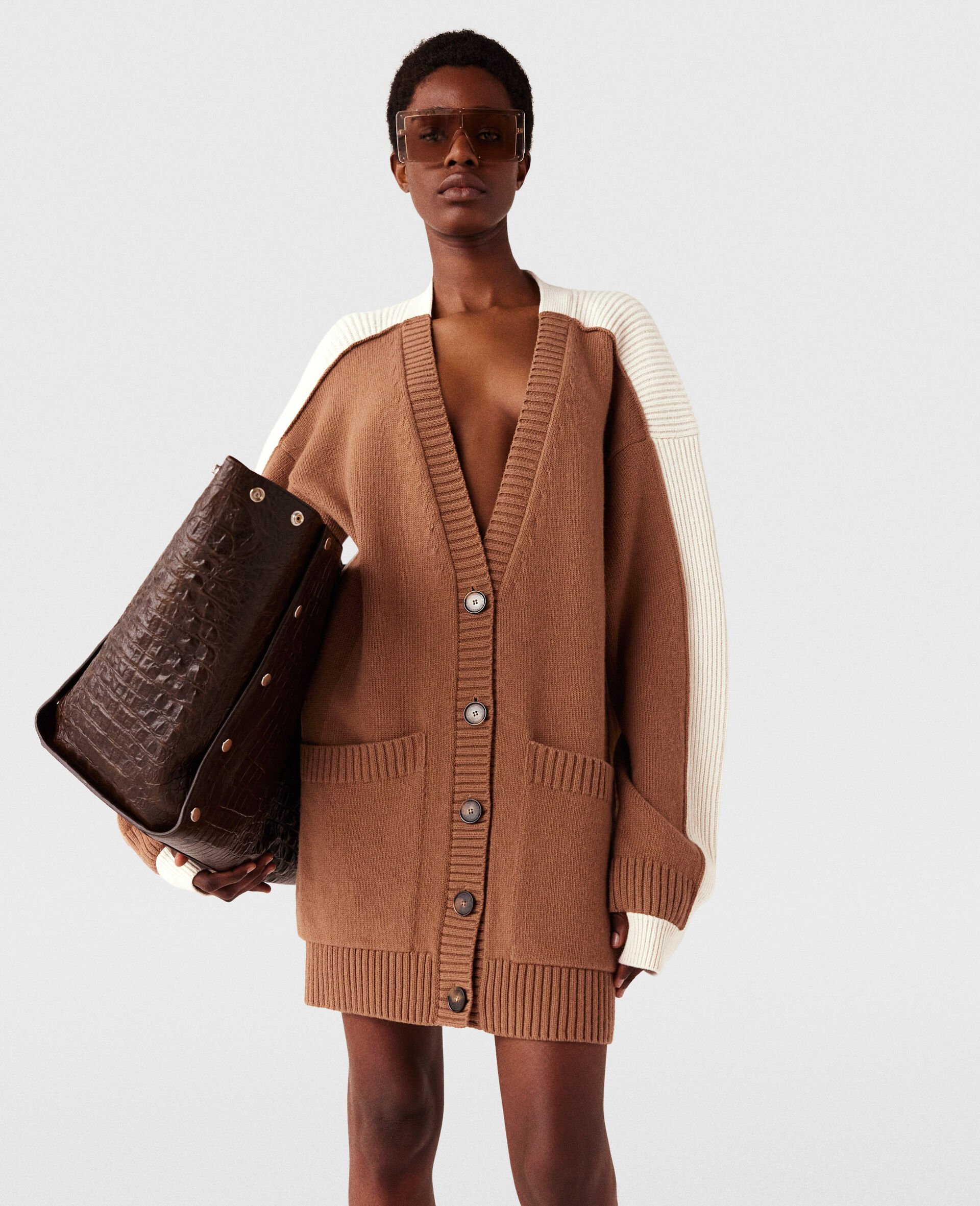 Oversize-Cardigan mit V-Ausschnitt-Brown-model