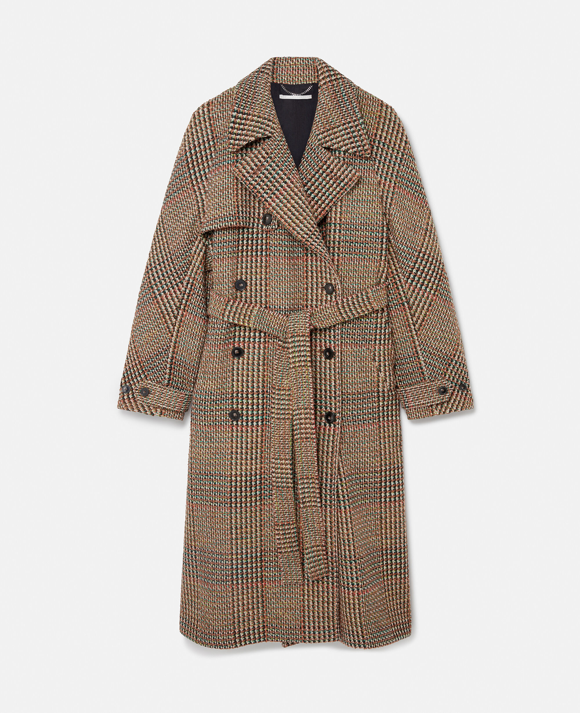 Women Brown Tweed Belted Long Coat | Stella McCartney US