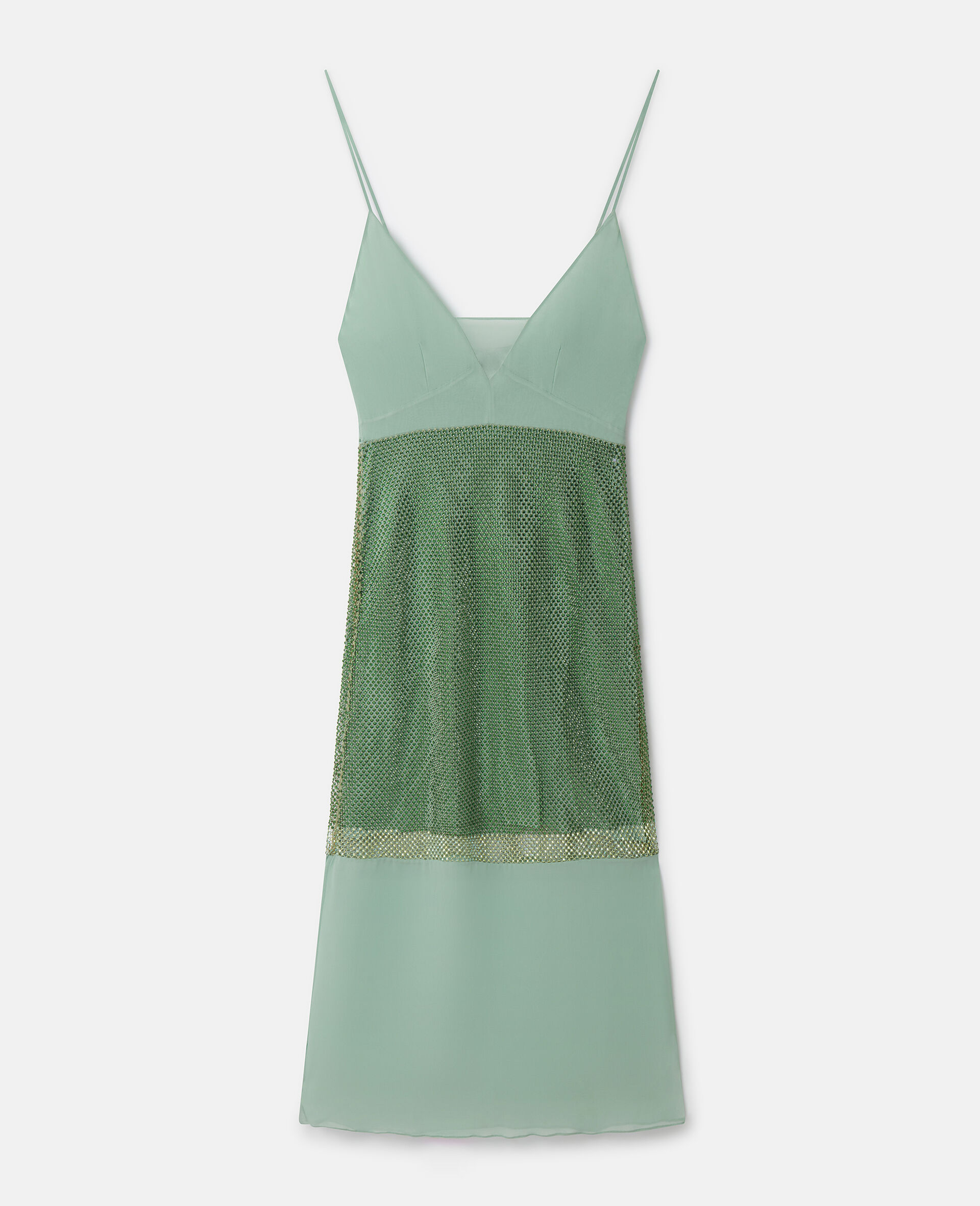 Crystal Panel Satin Slip Dress-Green-large image number 0