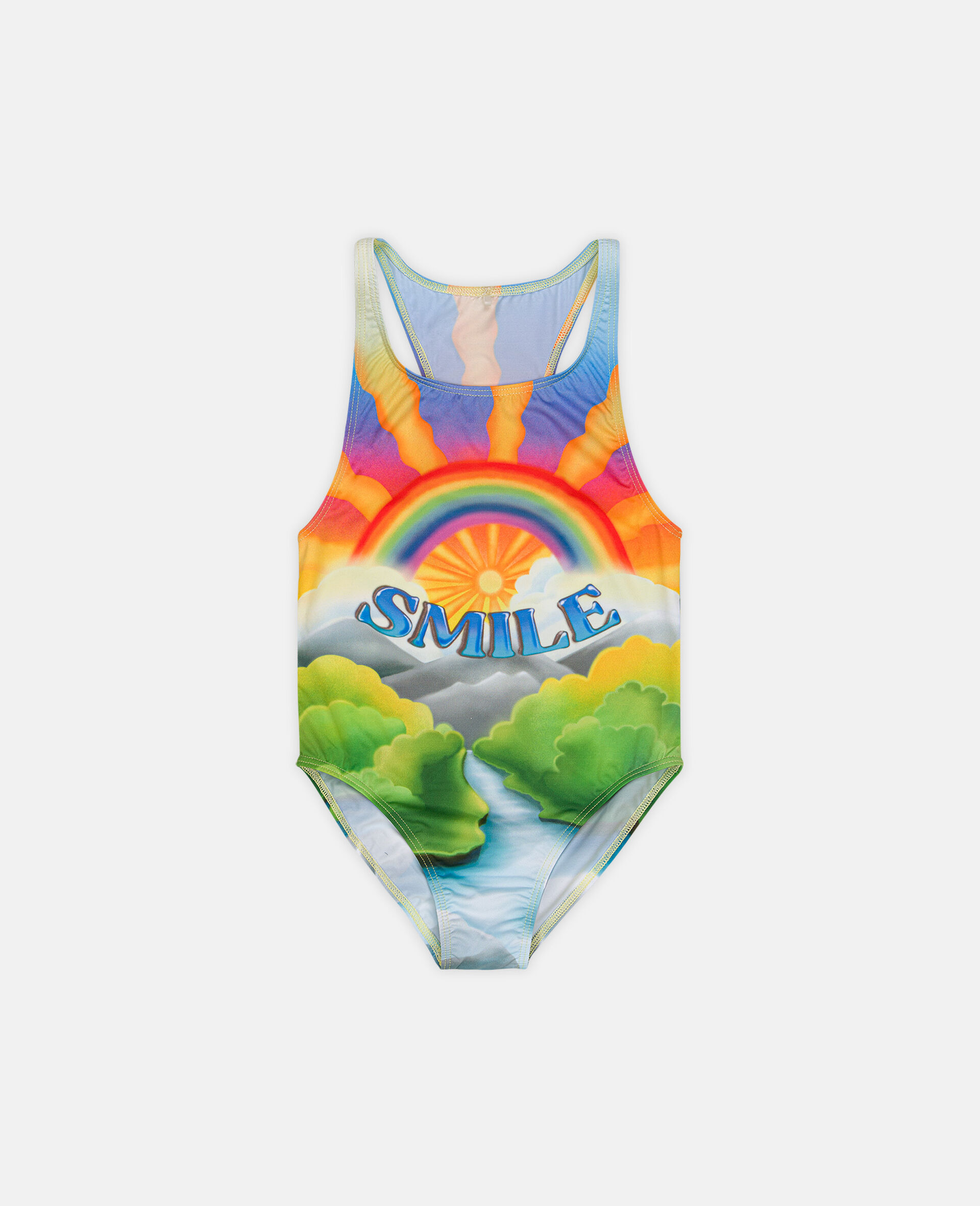 'Smile' Rainbow Landscape Print Swimsuit-Multicoloured-large image number 0