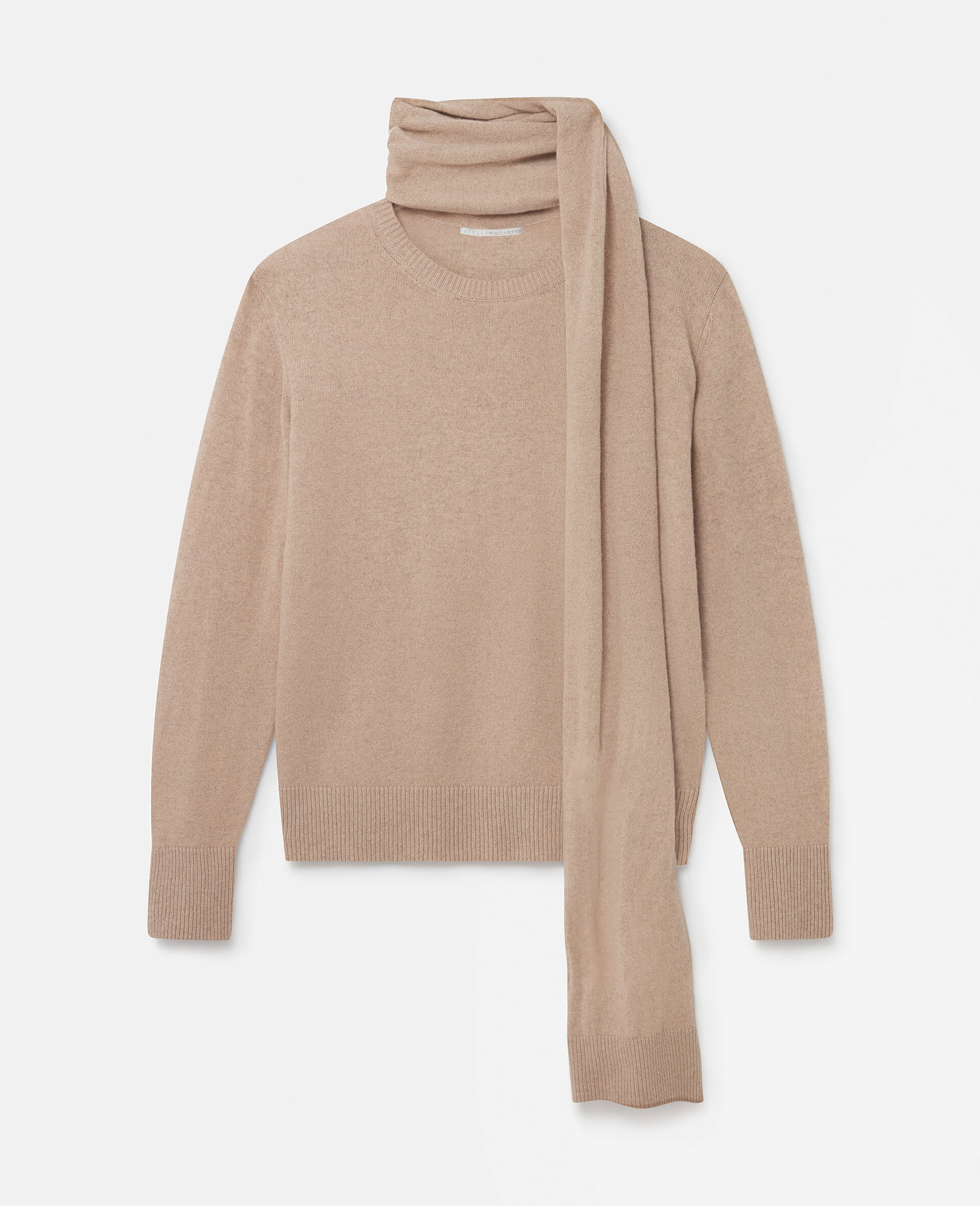 Scarf Detail Long Sleeve Jumper-Beige-large image number 0