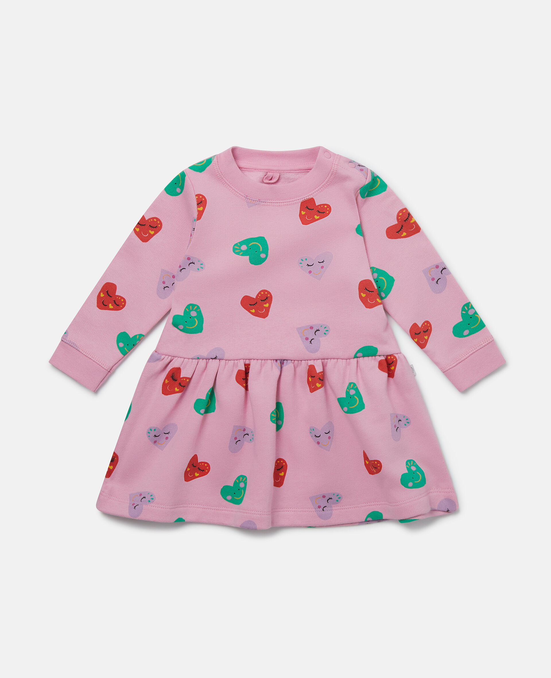 Smiling Heart Print Skater Dress-Pink-large image number 0