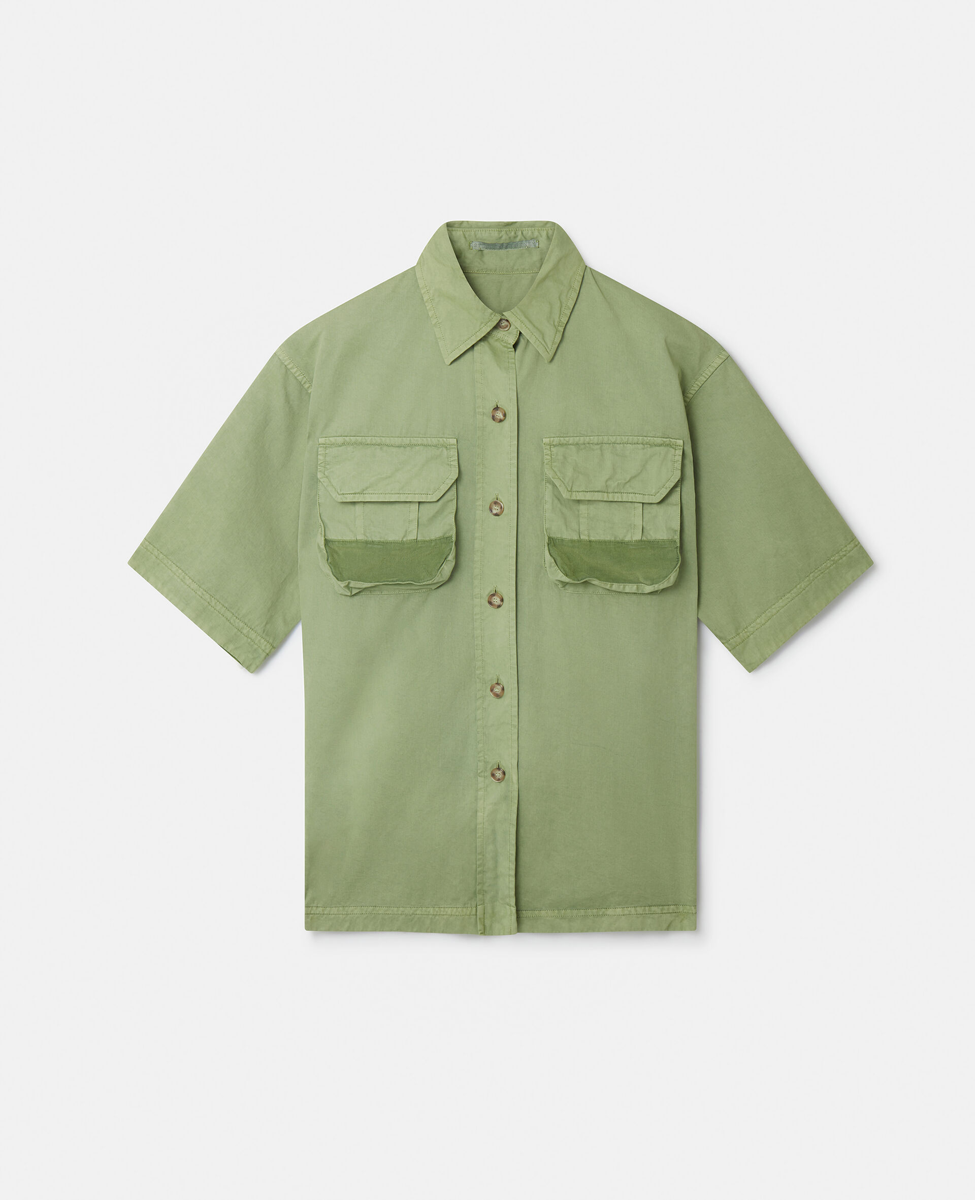 Camicia utility in cotone biologico-Verde-large image number 0