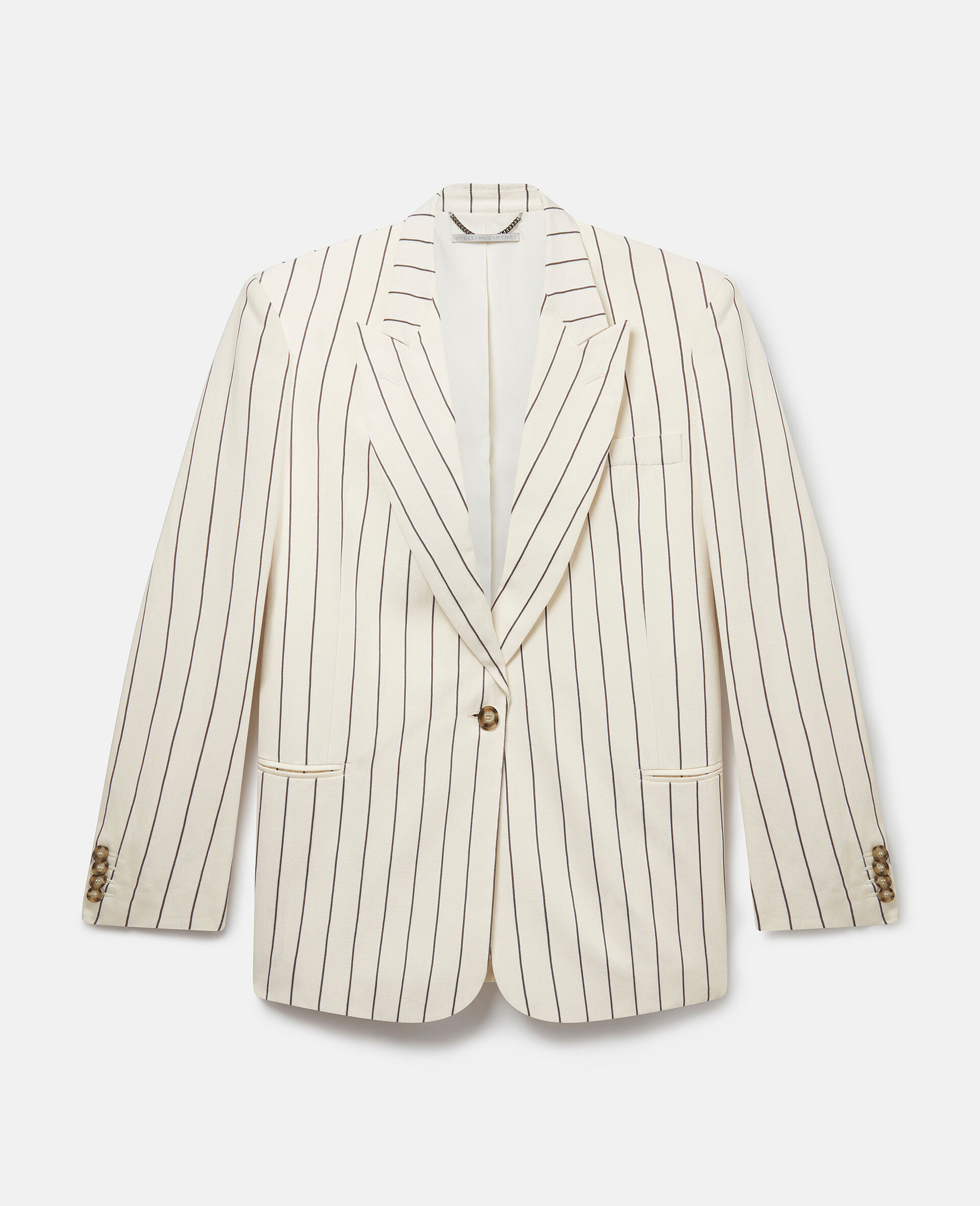 Striped Single-Breasted Blazer-White-model