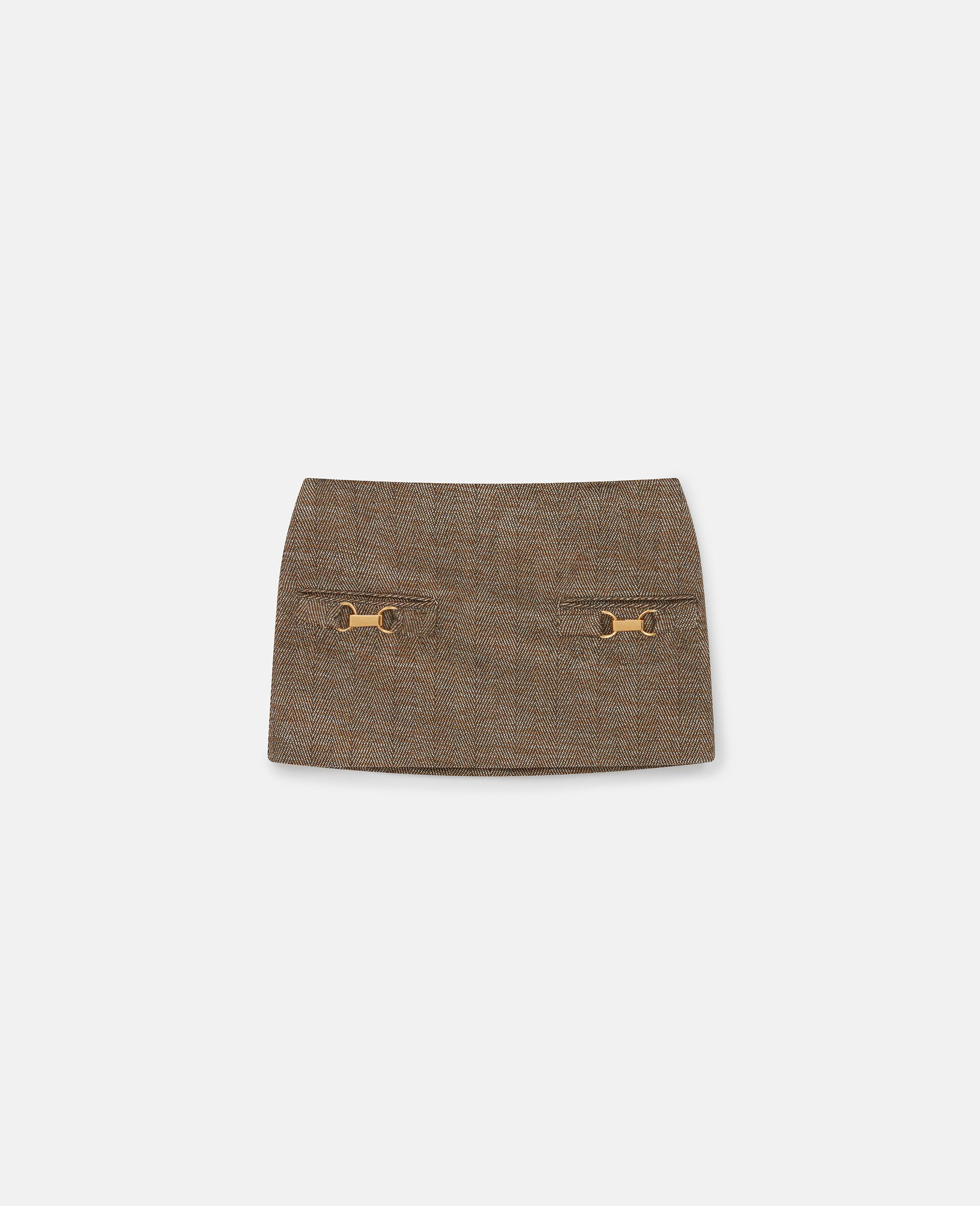  Clasp-Embellished Mid-Rise Mini Skirt-Brown-large image number 0