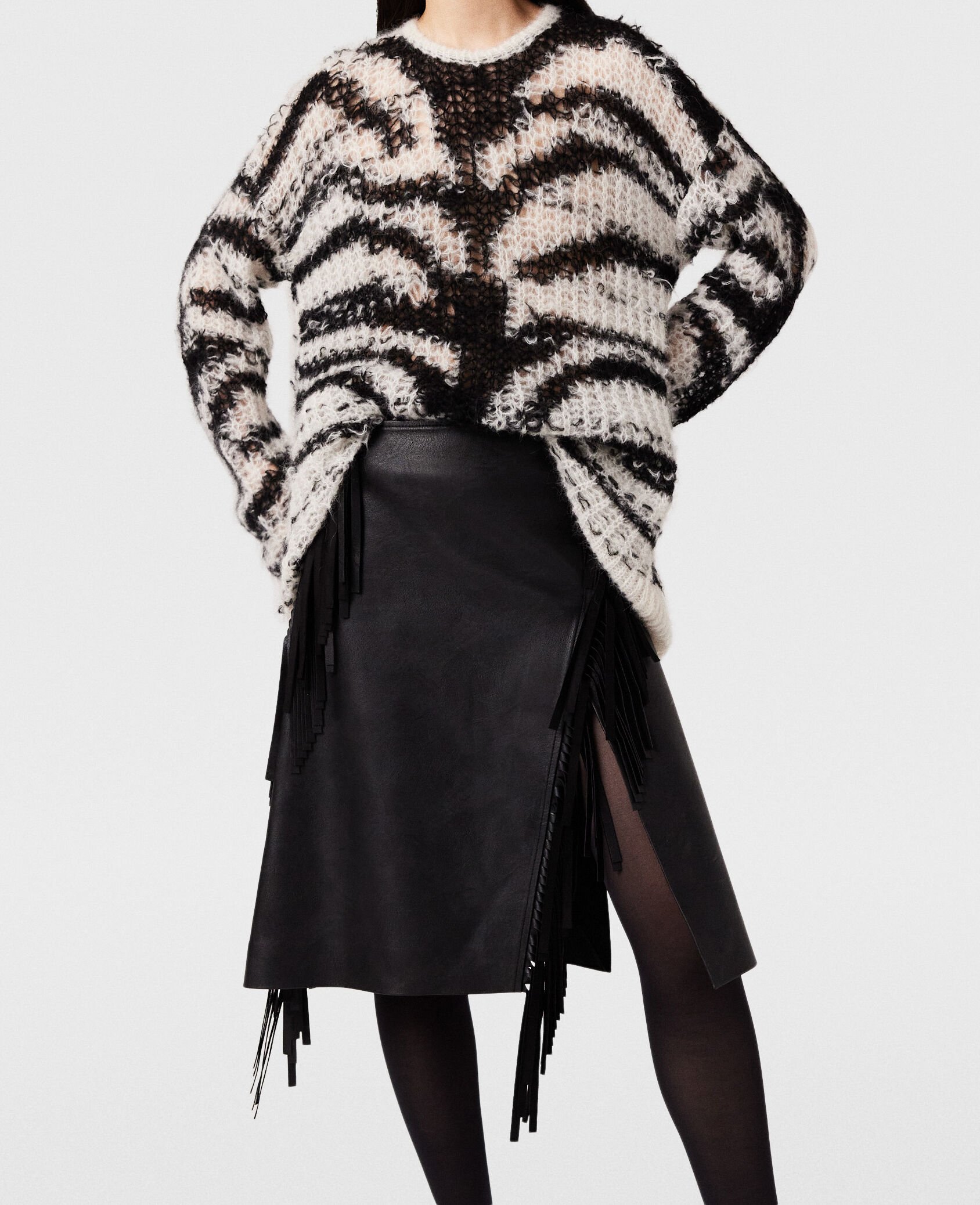 スカート STELLA MCCARTNEY Fringed Alter Mat skirt Black  630109SJB14 Women Midnight black Fringe Alter Mat Midi Skirt | Stella