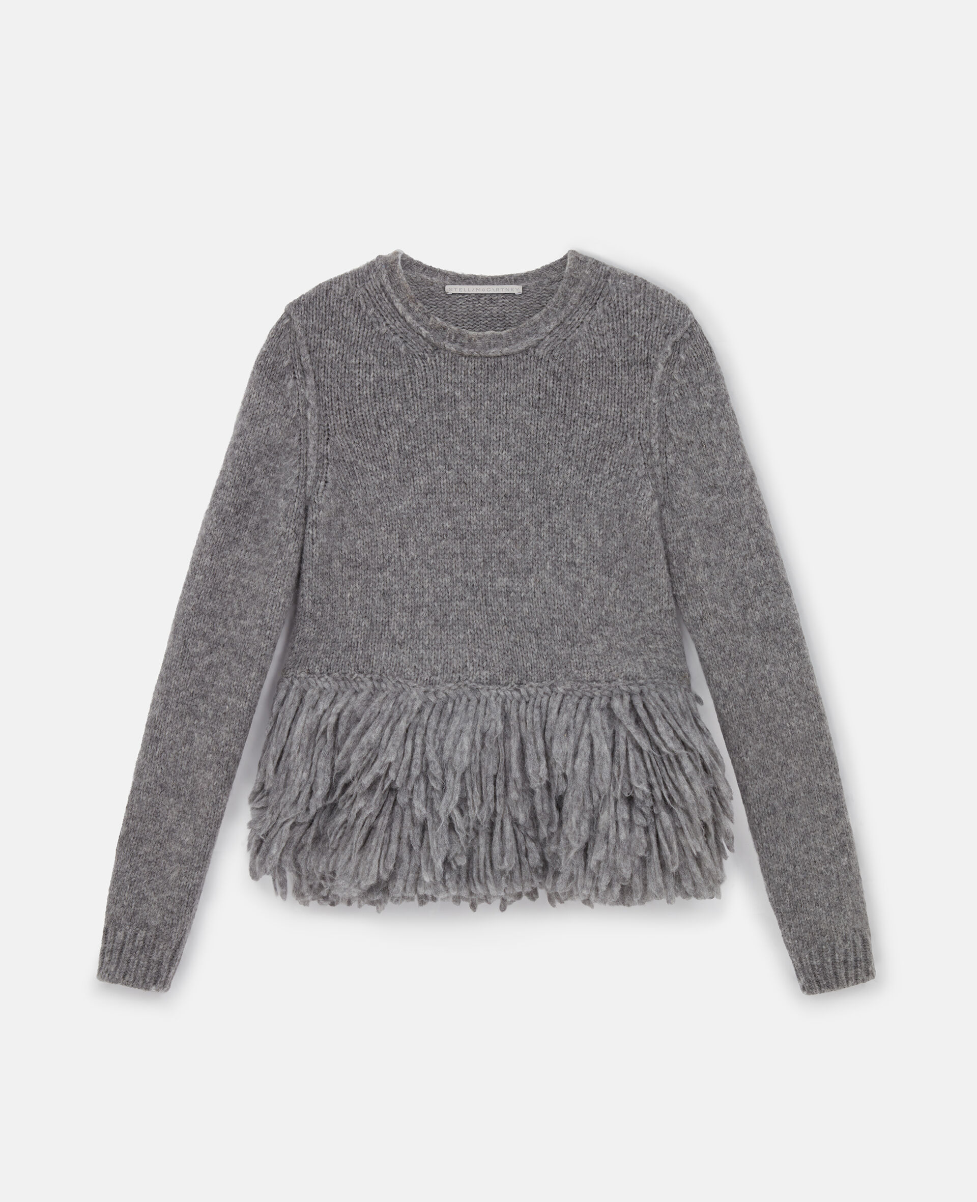 Feather Peplum Wool Sweater-Grey-large image number 0