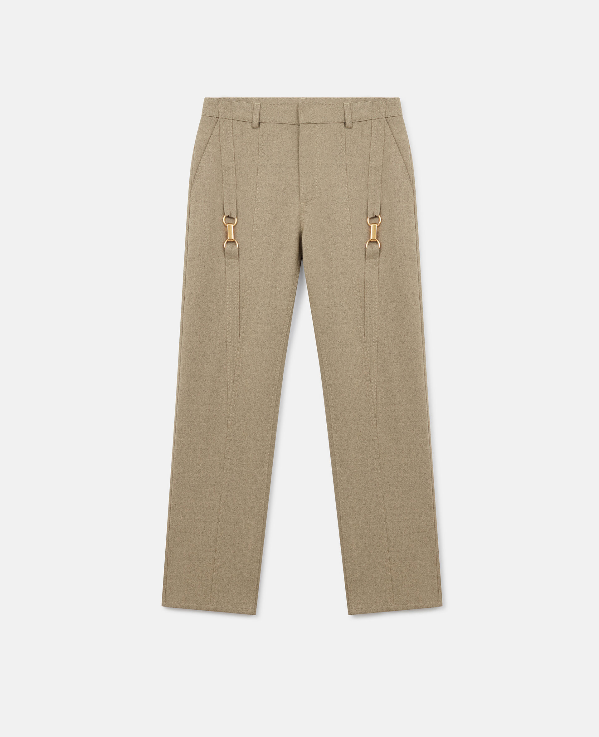 Clasp-Embellished Mid-Rise Wool Trousers-Beige-large image number 0
