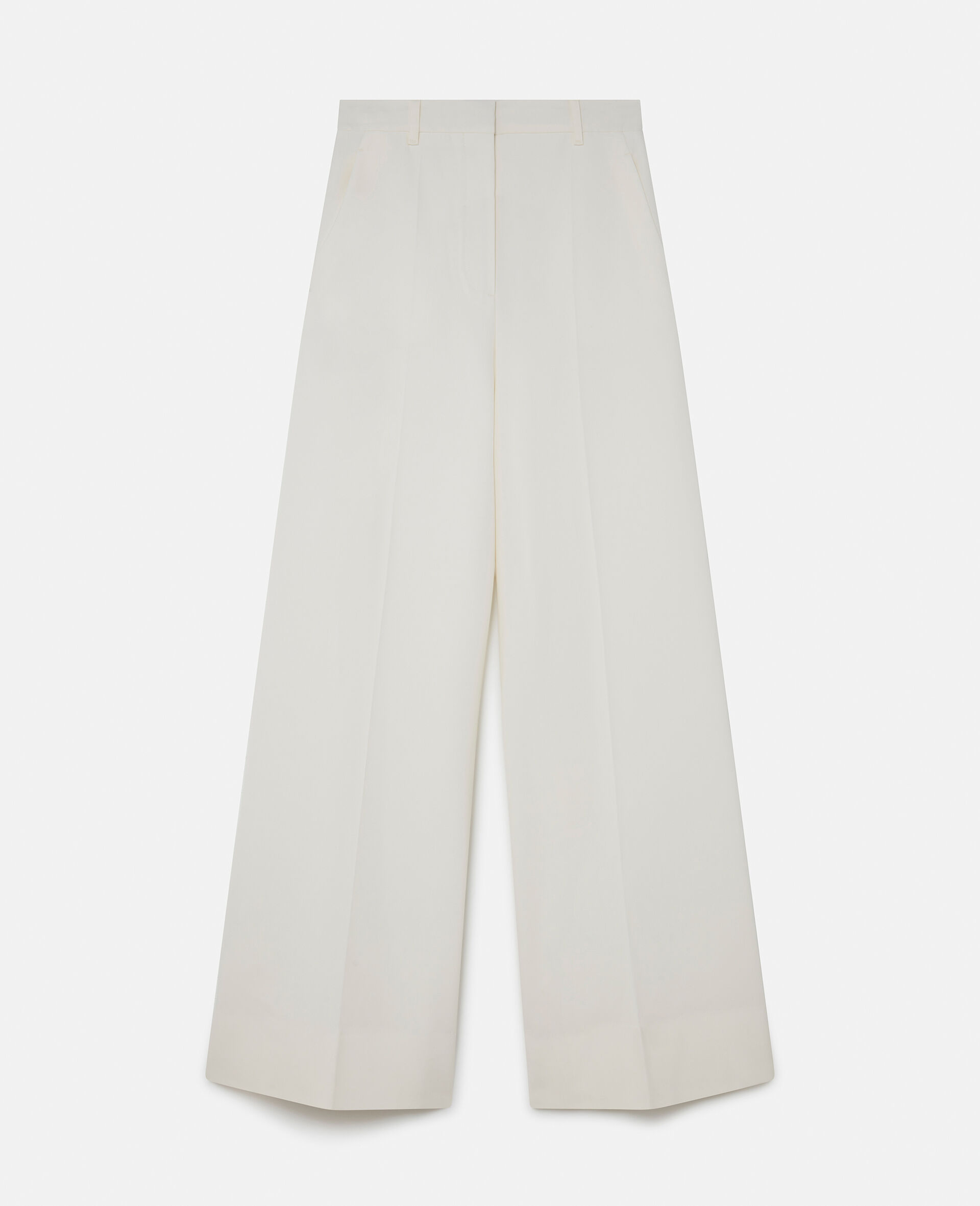 Pantalon large en laine a taille haute-Blanc-large image number 0