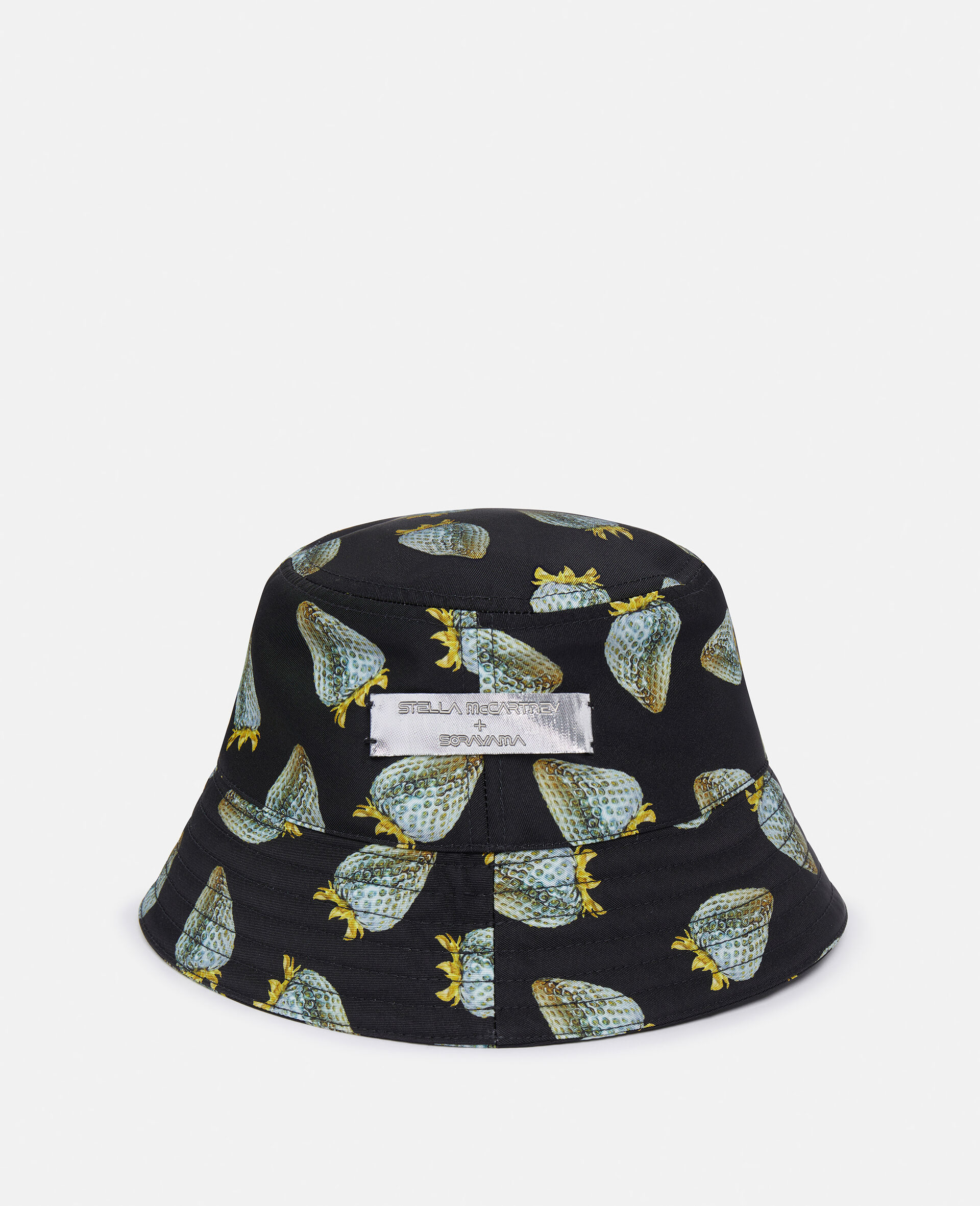 Strawberry-Print Regenerated Nylon Bucket Hat-Black-model