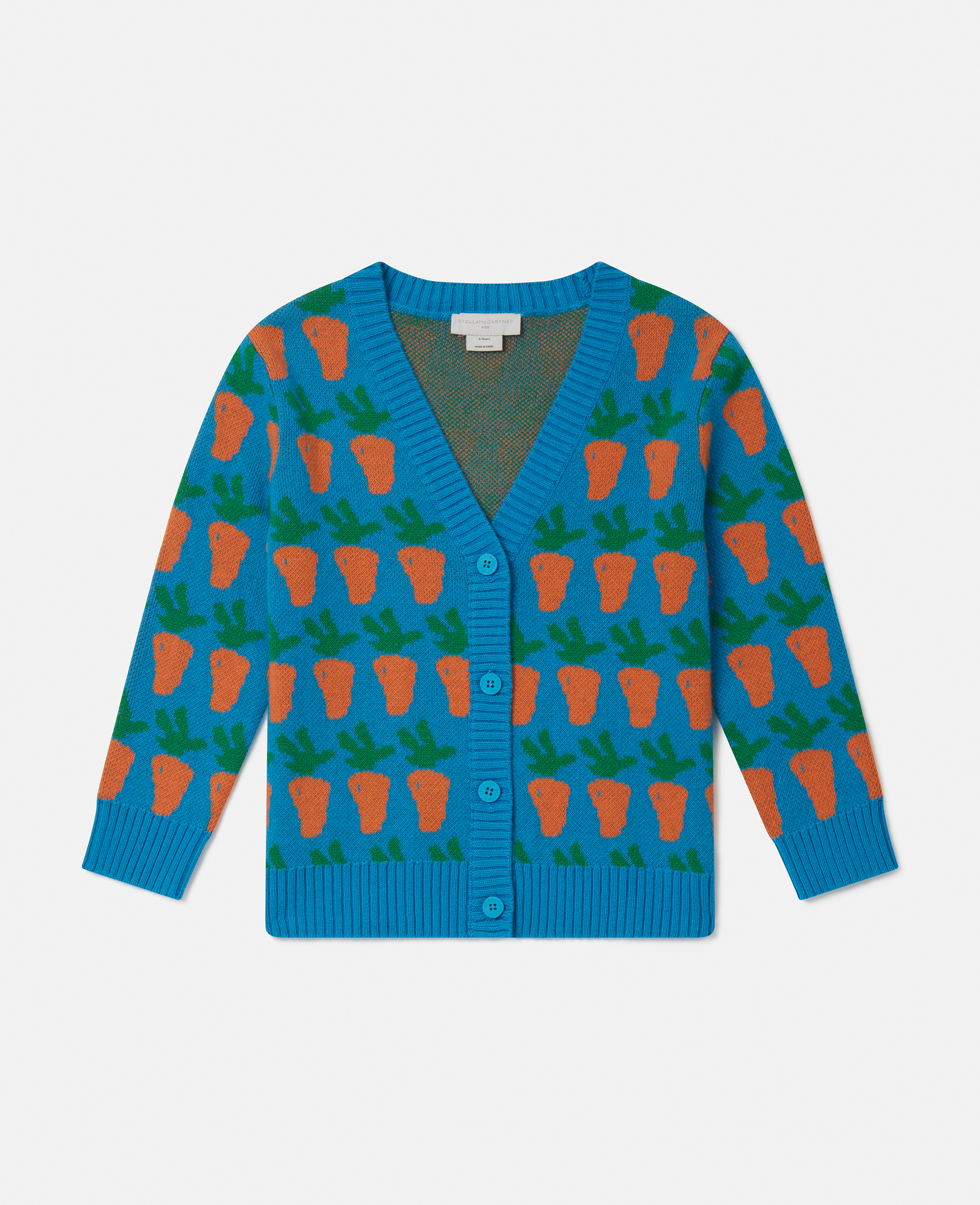 Shop Stella Mccartney Carrot Graphic Knitted Cardigan In Blue