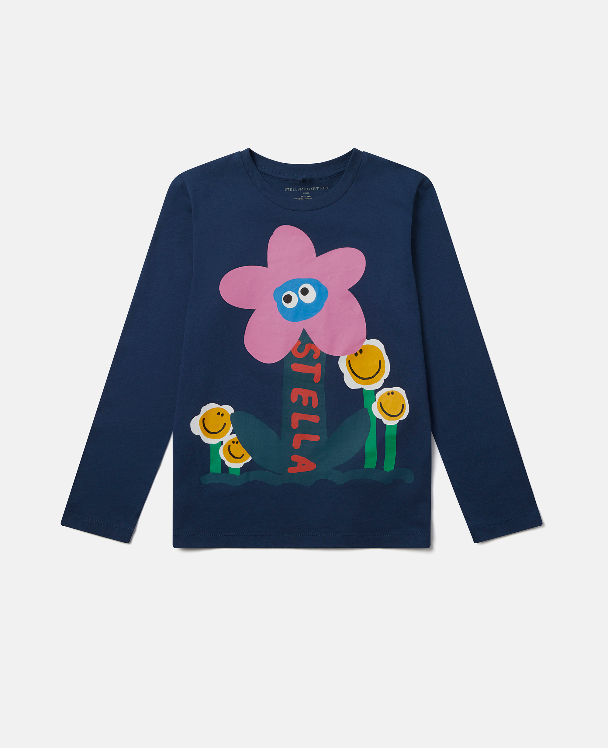 Stella Mccartney Smiling Flower Motif Long Sleeve T-shirt In Navy