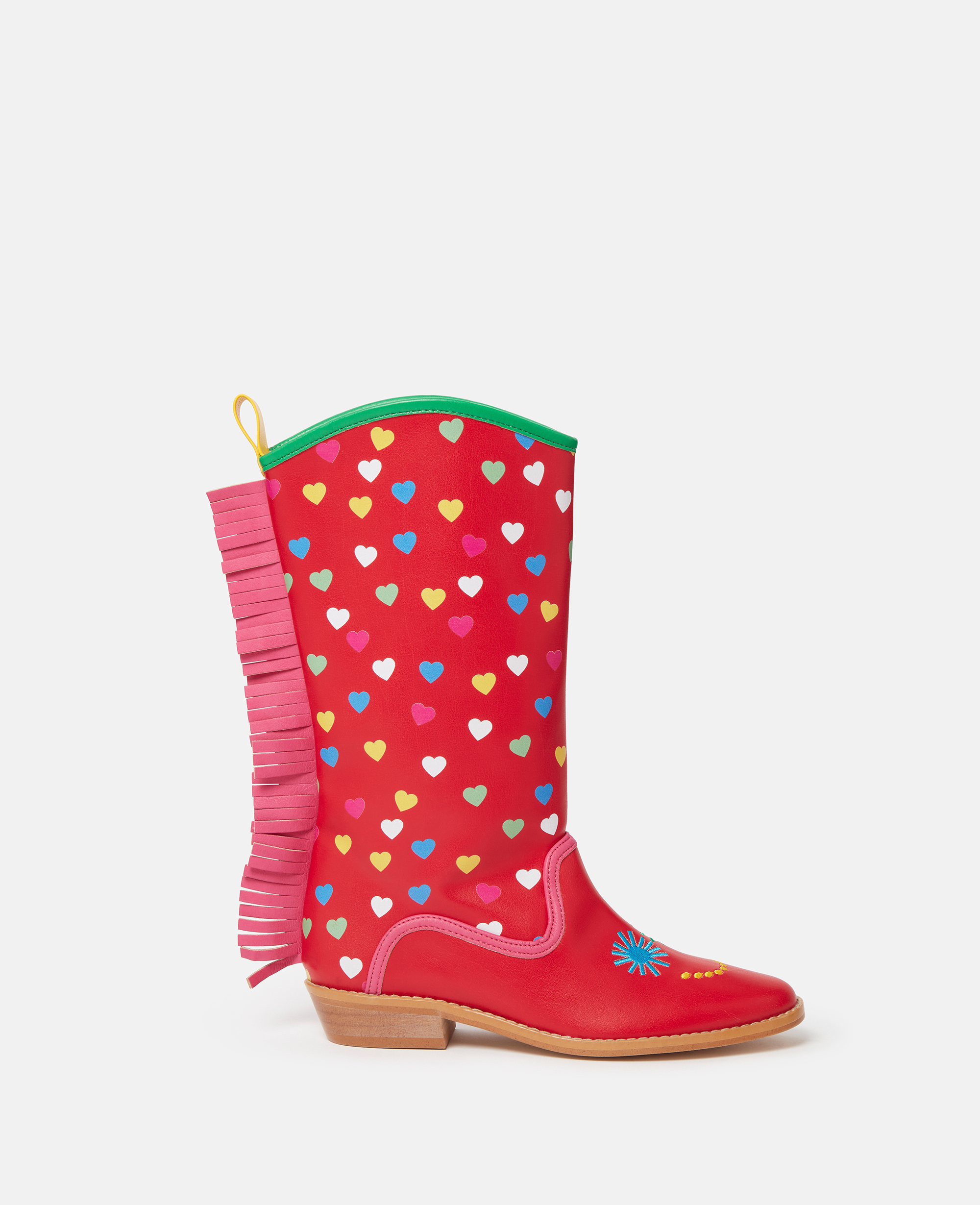 Stella Mccartney Heart Print Fringed Cowboy Boots In Red