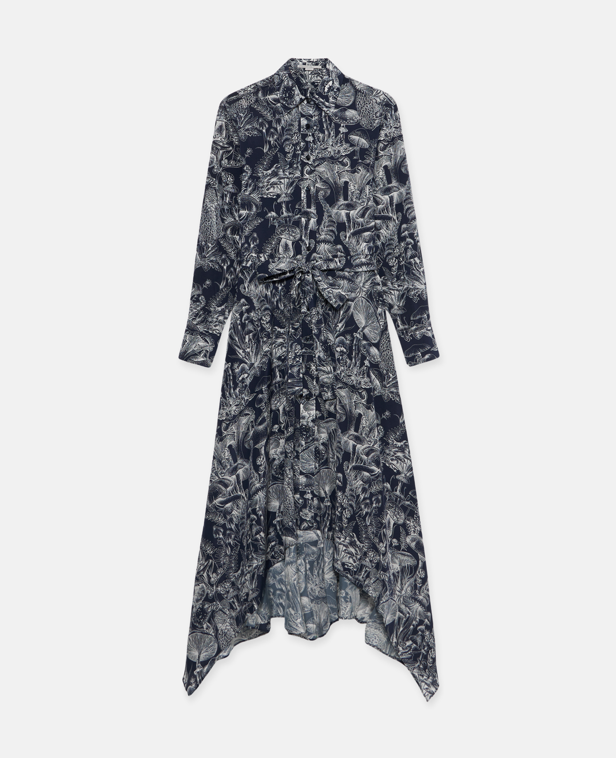 Stella Mccartney Fungi Forest Print Silk Shirt Dress In Black