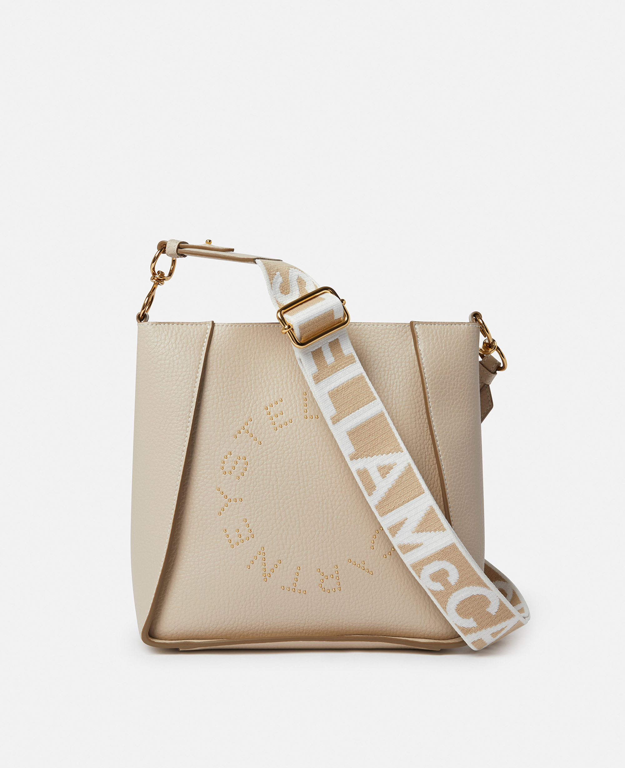 Stella Mccartney Logo Studded Grainy Alter Mat Shoulder Bag In Oat